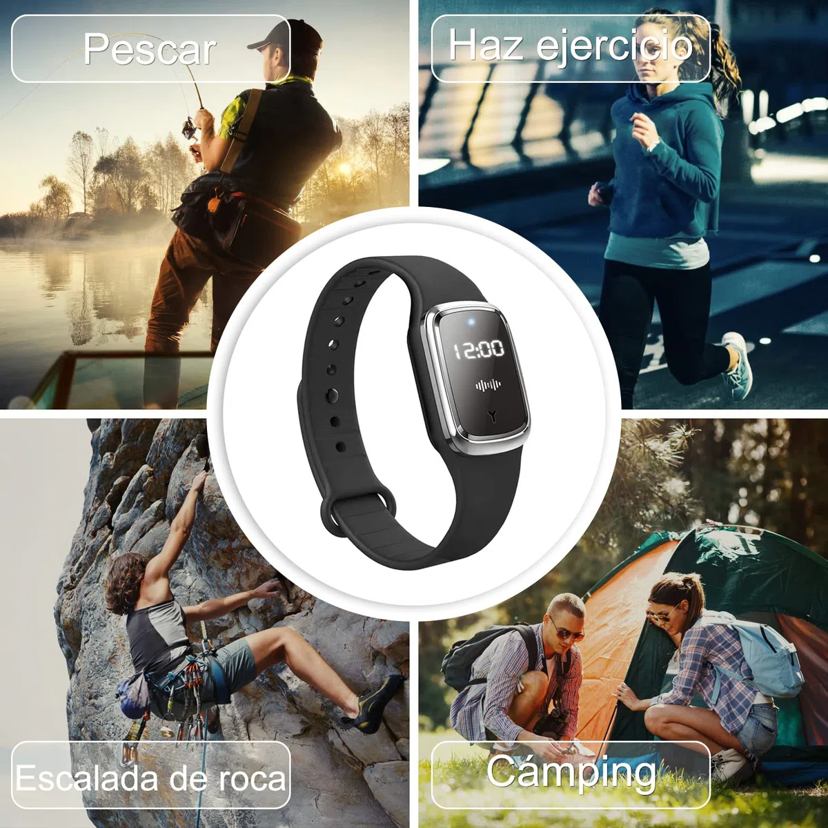 Pulseras Repelentes de Mosquitos Visualización de Temperatura y Tiempo, Impermeable Ultrasónico USB Recargable Anti Mosquito Watch para Interior Exterior Adultos Niños Negro