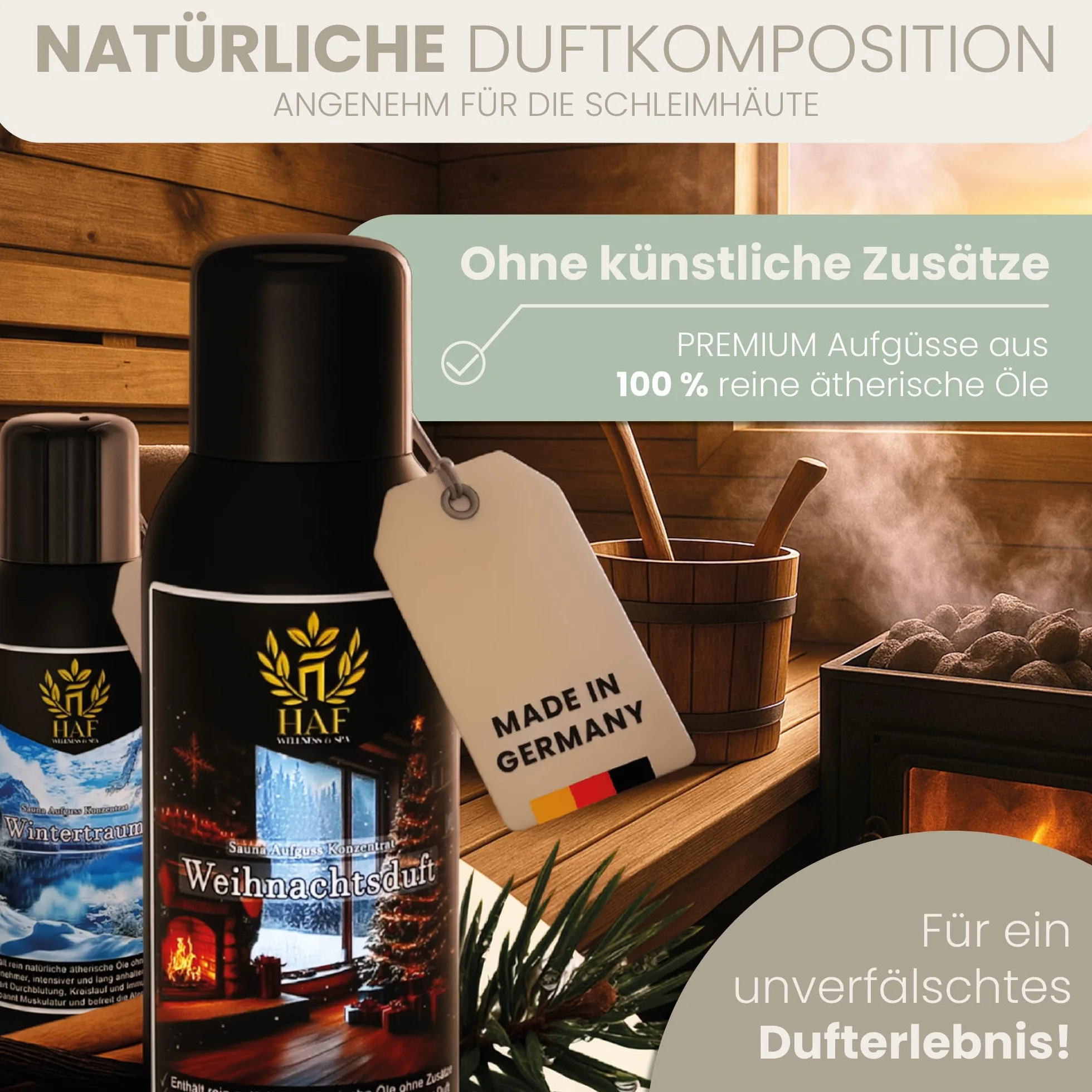 HAF Concentrado para sauna de pino de montaña de 250 ml, aroma de sauna con aceites esenciales naturales, infusión de sauna sin aditivos artificiales, aceite de sauna para un aroma intenso y duradero