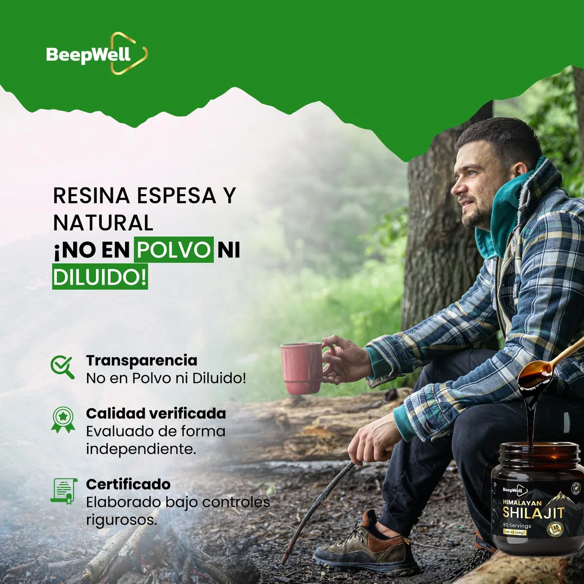 Shilajit Pure Himalayan - Resina Shilajit para hombres y mujeres (80 porciones)