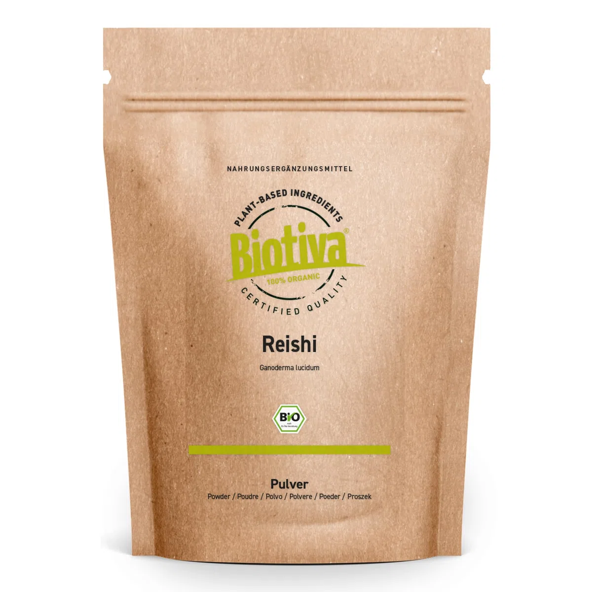 Biotiva Polvo de reishi orgánico 125 g - Ganoderma lucidum - hongo vital - hongo de la inmortalidad - sin aditivos - vegano - llenado en Alemania (DE-ÖKO-005)