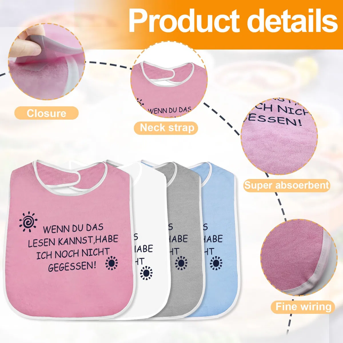 4 Pieces Baberos Adultos Impermeables, Reutilizables Baberos Personas Mayores, Protector de Ropa para Ancianos y Discapacitados, Cómodo para Comer y Cuidar