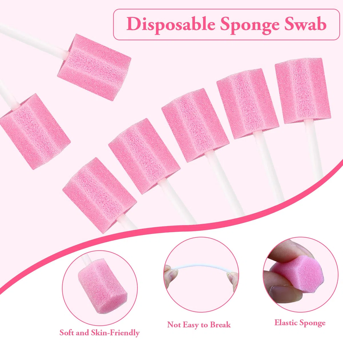 100 Piezas Esponjas De Boca,Hisopos Desechables Esponja Orales,Esponja De Limpieza De Dientes Para El Cuidado De La Boca Del Diente Para El Hospital Casero(Rosa)