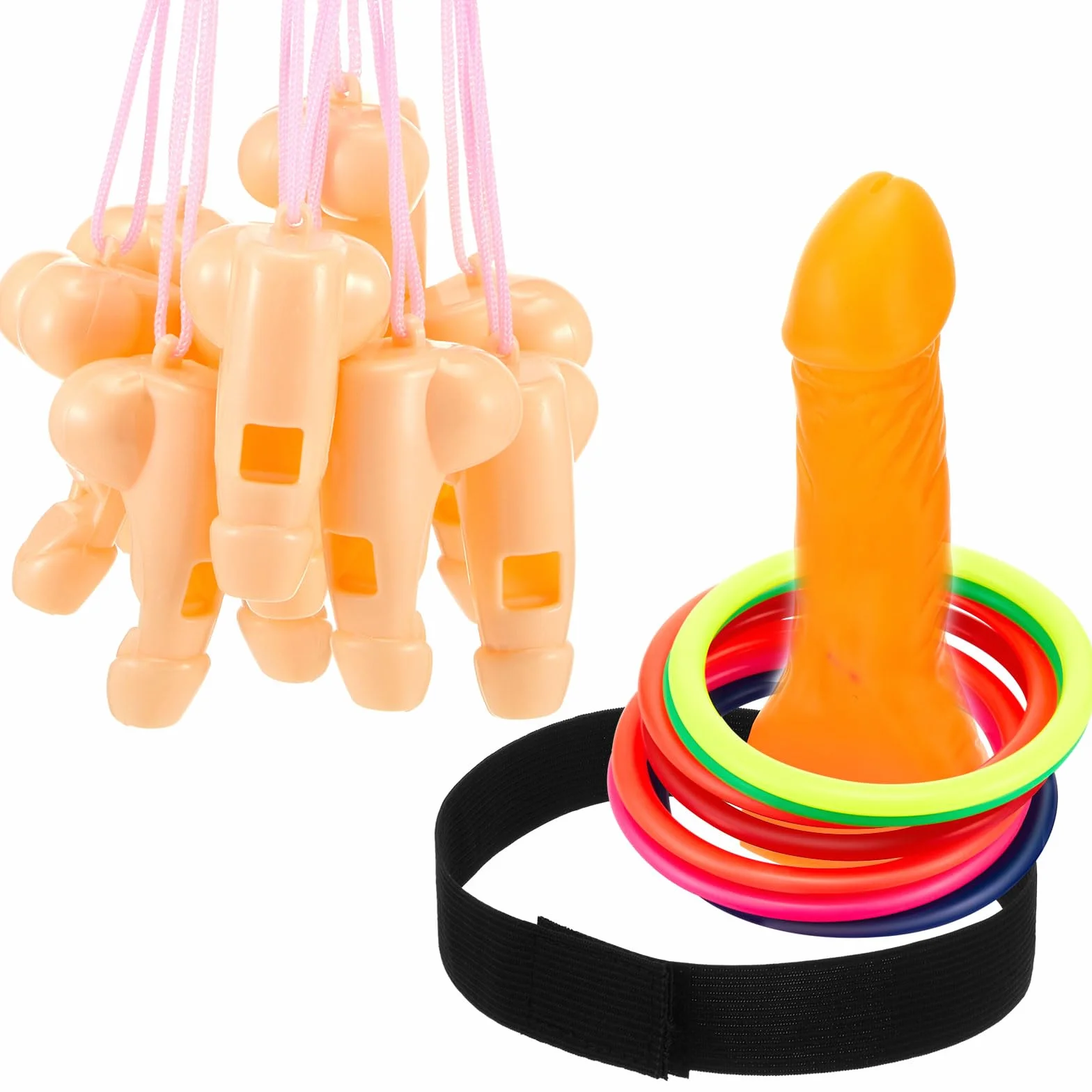 Cindeer Juego del Anillo del Pene Incluido 1 Cabeza de Anillos Lanzapenes 12 Anillos Lanzapenes 12 Silbatos para Fiestas del Pene Silbato Divertido para Pene Mujeres Hombres JGA Accesorios