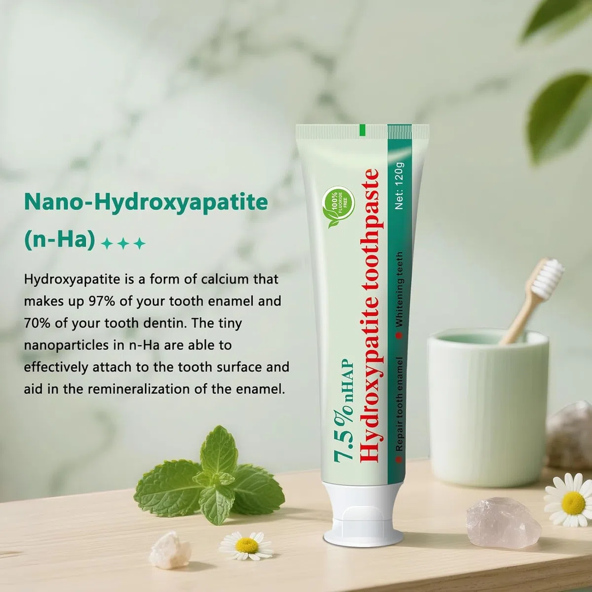 Pasta dental con hidroxiapatita, favorece la remineralización dental, fórmula natural sin flúor, alivia al instante la sensibilidad dental, apta para el cuidado bucal de adultos y niños 7 unidades