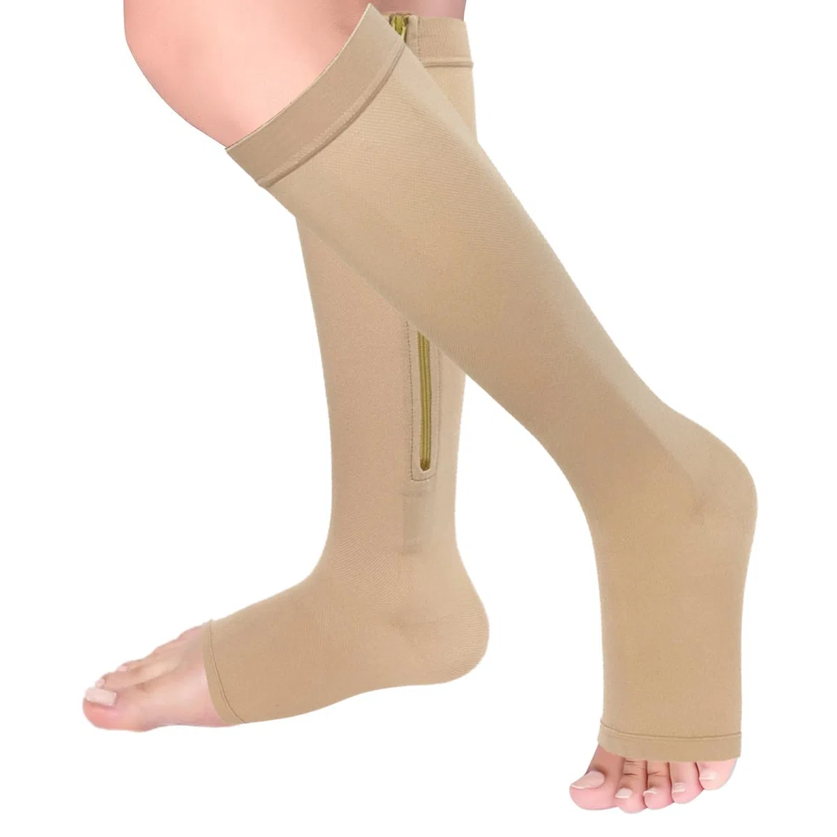 Medias de Compresión Médicas 20-30 mmHg Clase 2 | Cremallera con Protector de Piel, Puntera Abierta | Unisex para Mujeres y Hombres | para Varices, Edemas, Enfermeras, Embarazo, Vuelos y Ejercicio