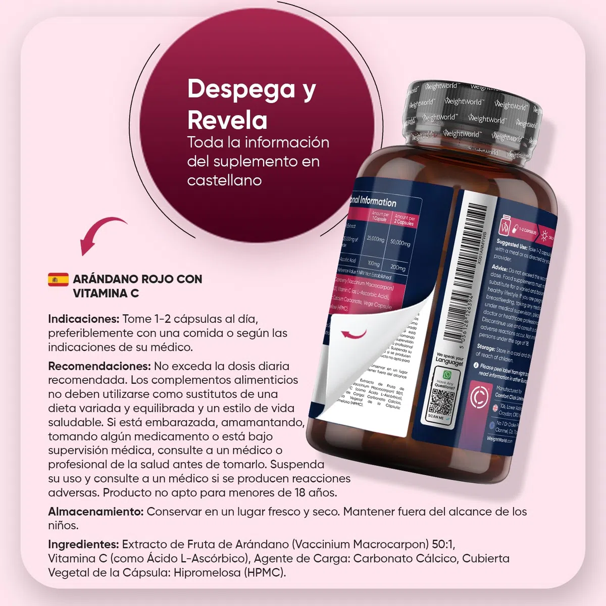 Arándano Rojo 25000mg, 180 Cápsulas Veganas, 6 Meses de Suministro - Enriquecido con Vitamina C que Contribuye al Funcionamiento Normal del Sistema Inmune (EFSA), Sin Estearato de Magnesio ni OGM