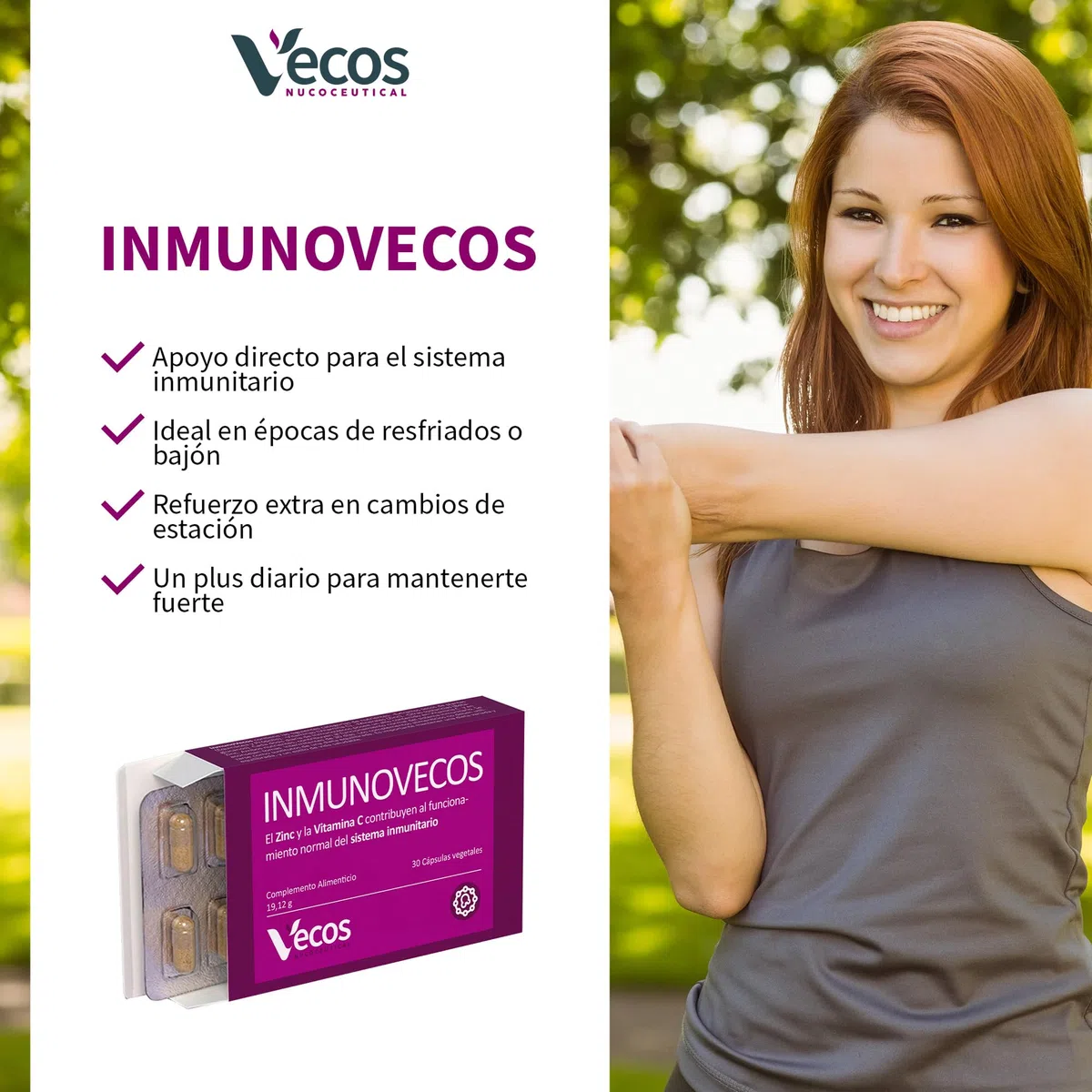 INMUNOVECOS Complemento alimenticio con Equinácea, Propóleo, Vitamina C y beta-glucanos – 30 cápsulas