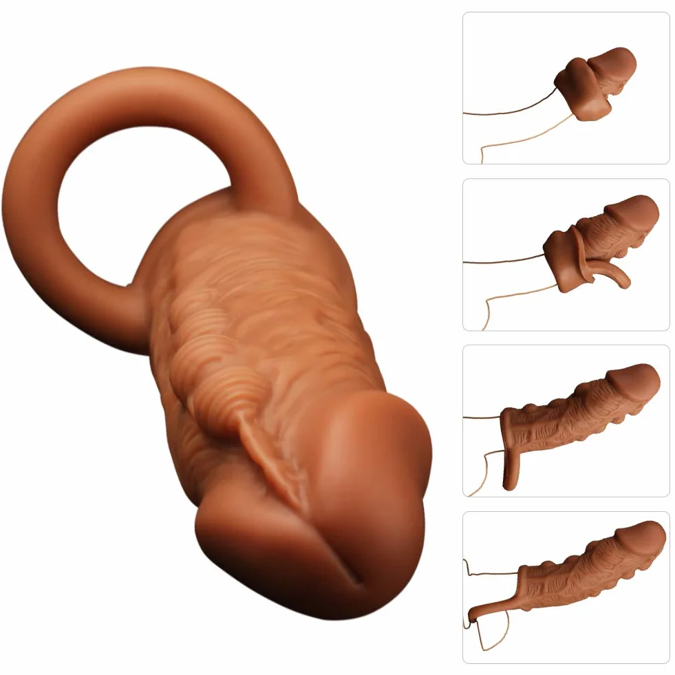 SXOVO Funda para pene con anillo para testículos, funda extensora de pene, juguete sexual para hombres para aumentar la erección