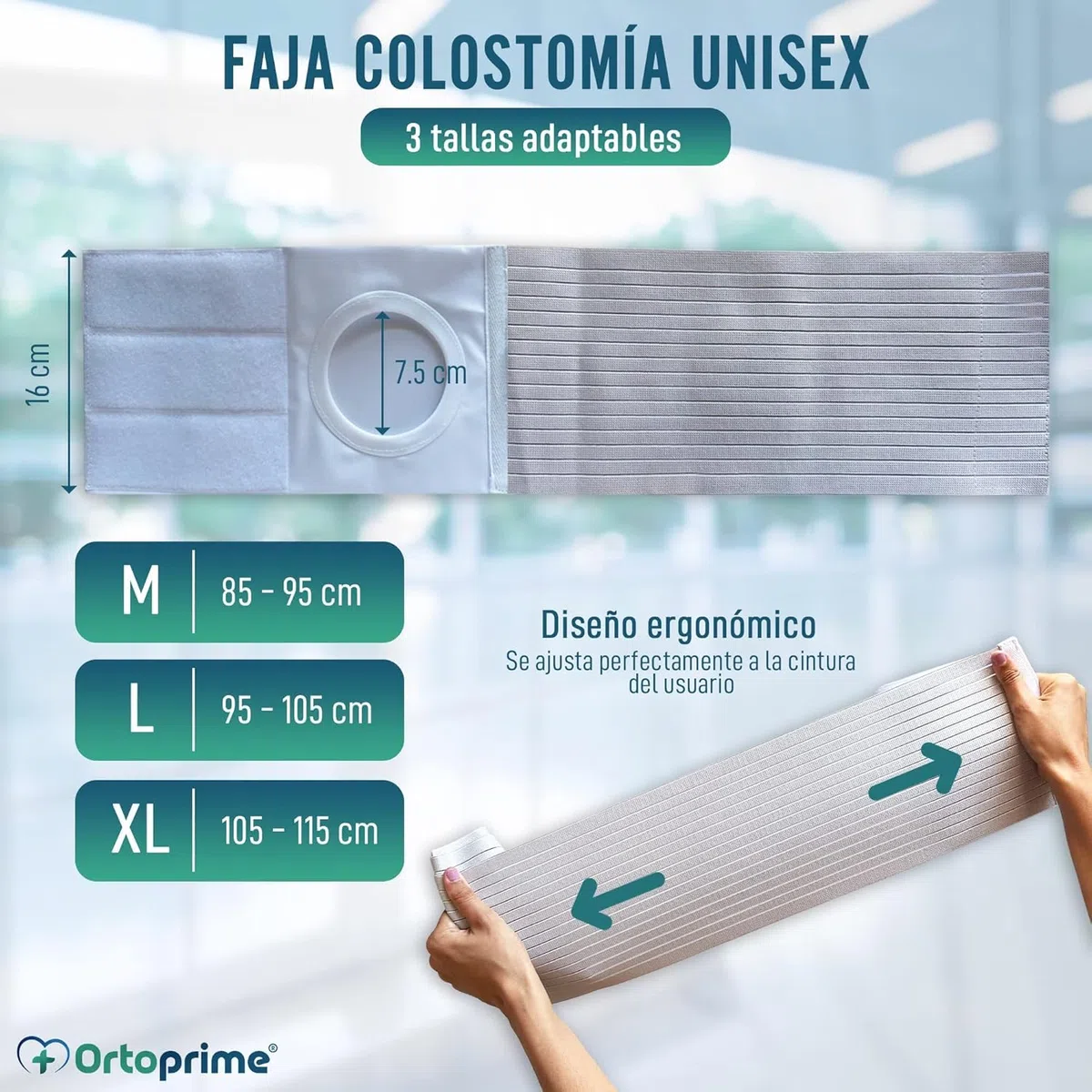 OrtoPrime Faja para Colostomía Adulto UNISEX - Cinturón de Ostomía CONFORT - Faja Colostomía para Hombre y Mujer - Cinturón Colostomía accesorios - Faja Cirugía Abdominal Hernia (Talla L 95-105 cm)