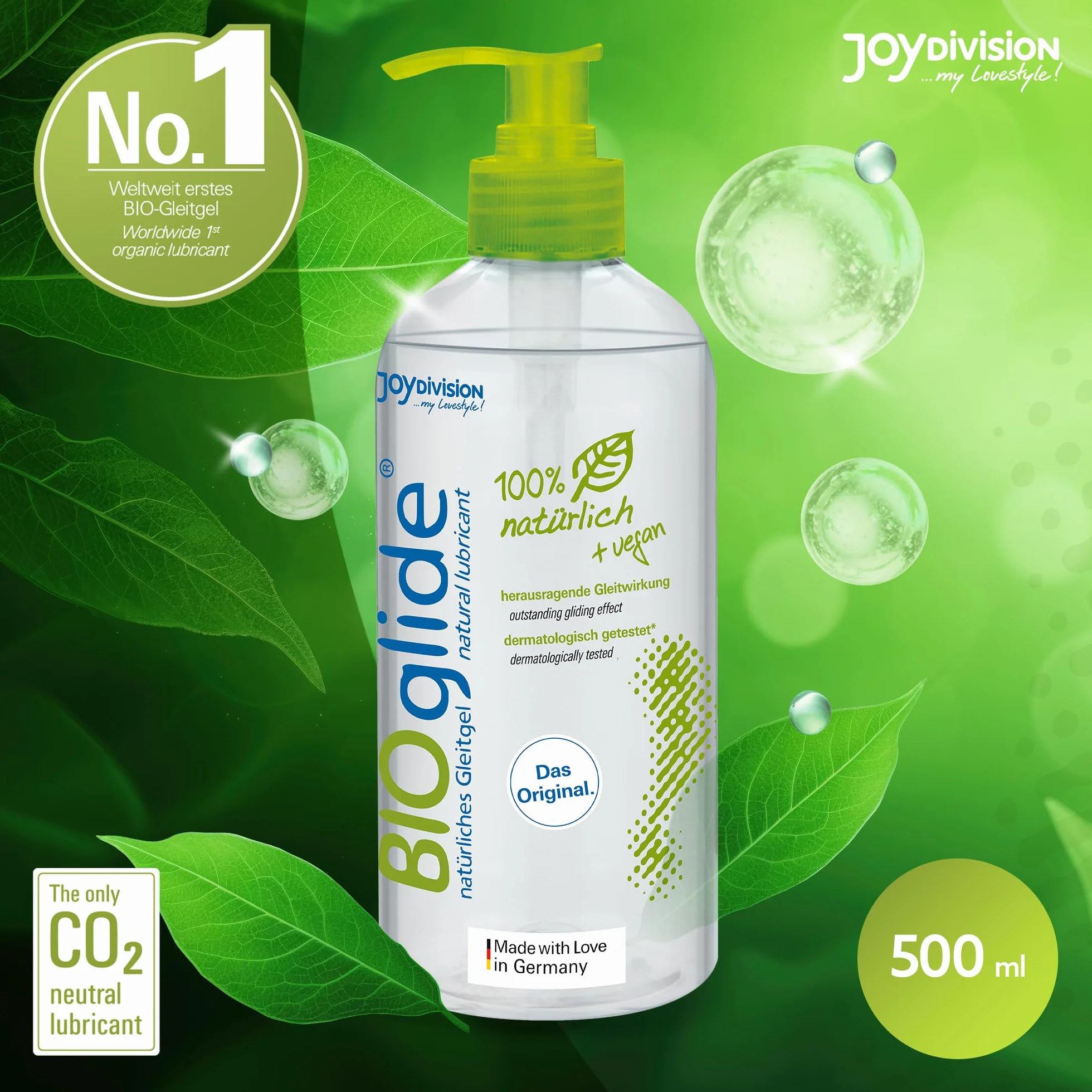 JOYDIVISION Original BIOglide neutral gel lubricante 500 ml | Lubricante 100% natural y vegano | Gel lubricante orgánico a base de agua apto para condones de látex | Lubricación a base de agua