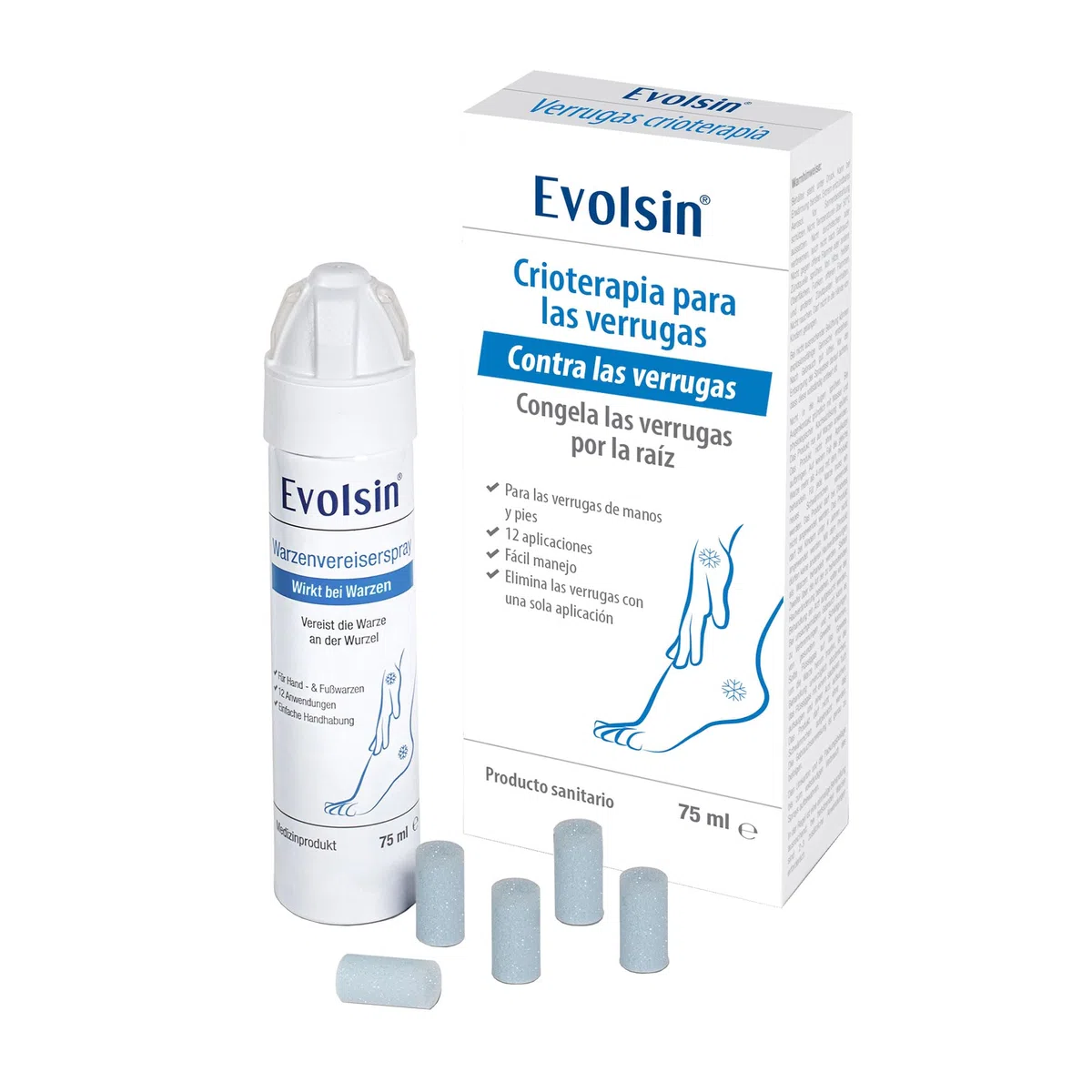 Evolsin® Criogenización Anti verrugas comunes y plantares I Higiénico y seguro I Efecto clínicamente probado I Remedio para verrugas + 12 aplicadores