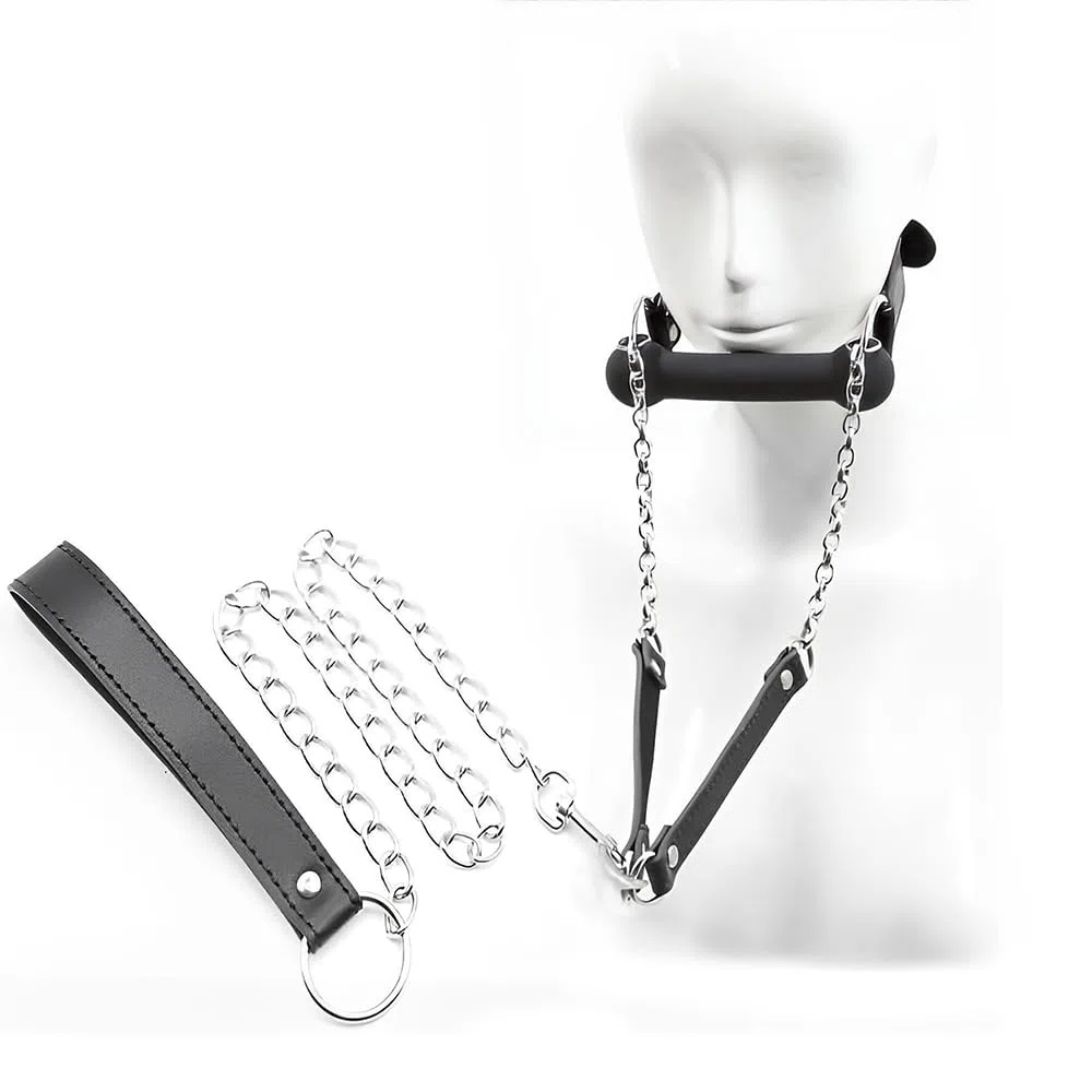 Mordaza de silicona con cadena de tracción, mordaza de boca con forma de hueso de perro y correa, ajustable, for bondage, sexo, erótica for mujeres y hombres.