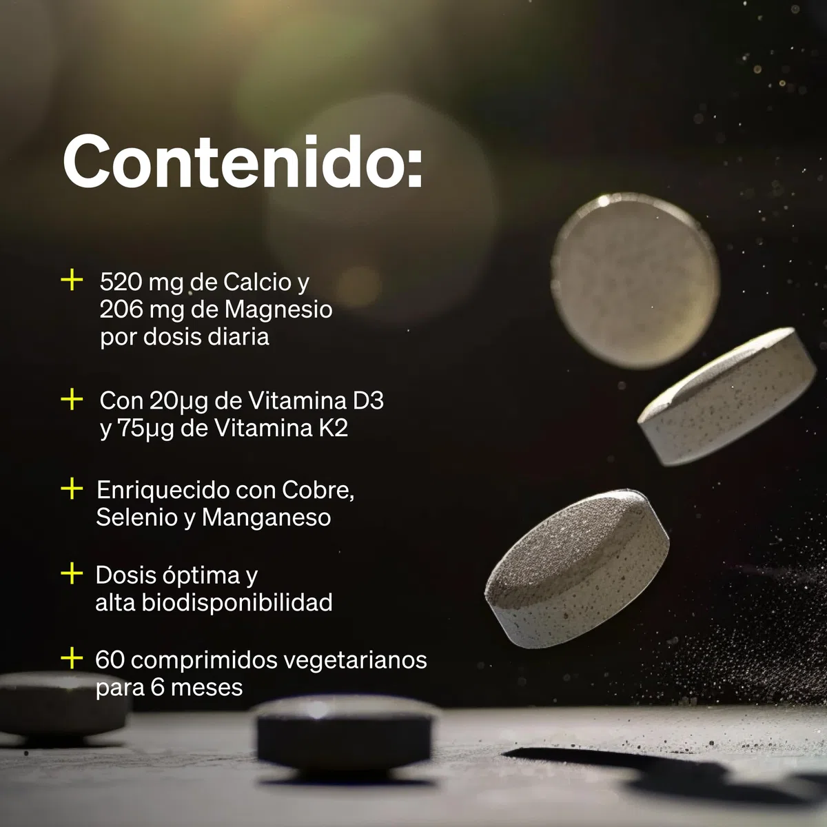 Calcio Magnesio Zinc + Vitamina D3 y K2 (MK7) - Apoya huesos, muscular y sistema inmune - 360 Tabletas para 6 meses - Sin adivitos innecesarios, probado en laboratorio en Alemania