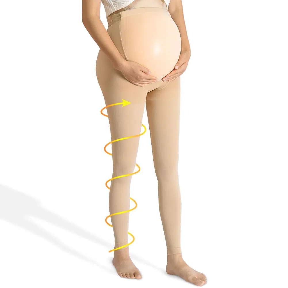 Beister Medias de compresión médicas para embarazadas, 20-30 mmHg, medias de compresión sin pie, pantalones largos de compresión con banda elástica y protección abdominal, clase 2 Maternity
