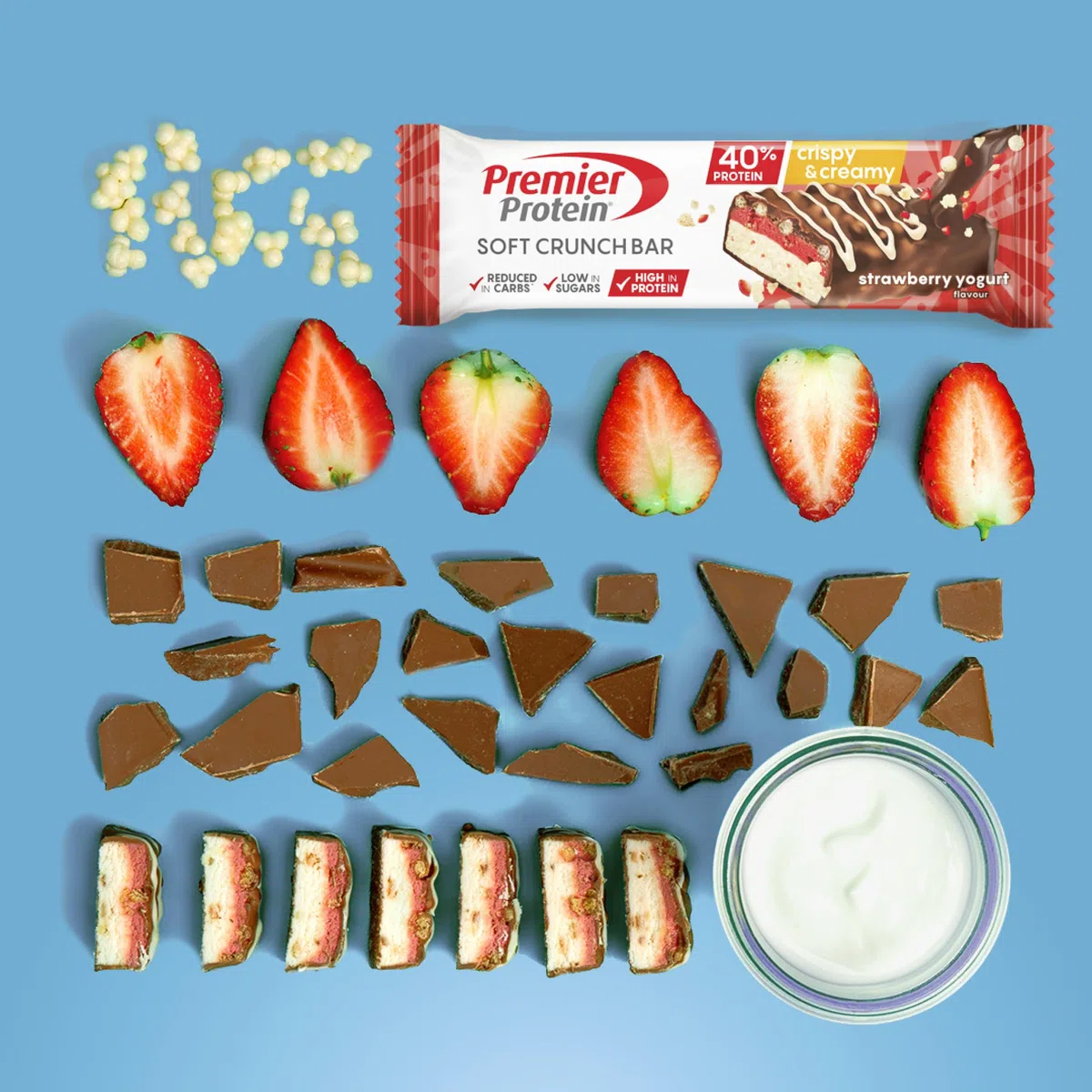 Premier Protein Soft Crunch Bar 40% Protein Strawberry Yogurt 12x40g - Hoher Proteingehalt + Low Sugar + Palmölfrei