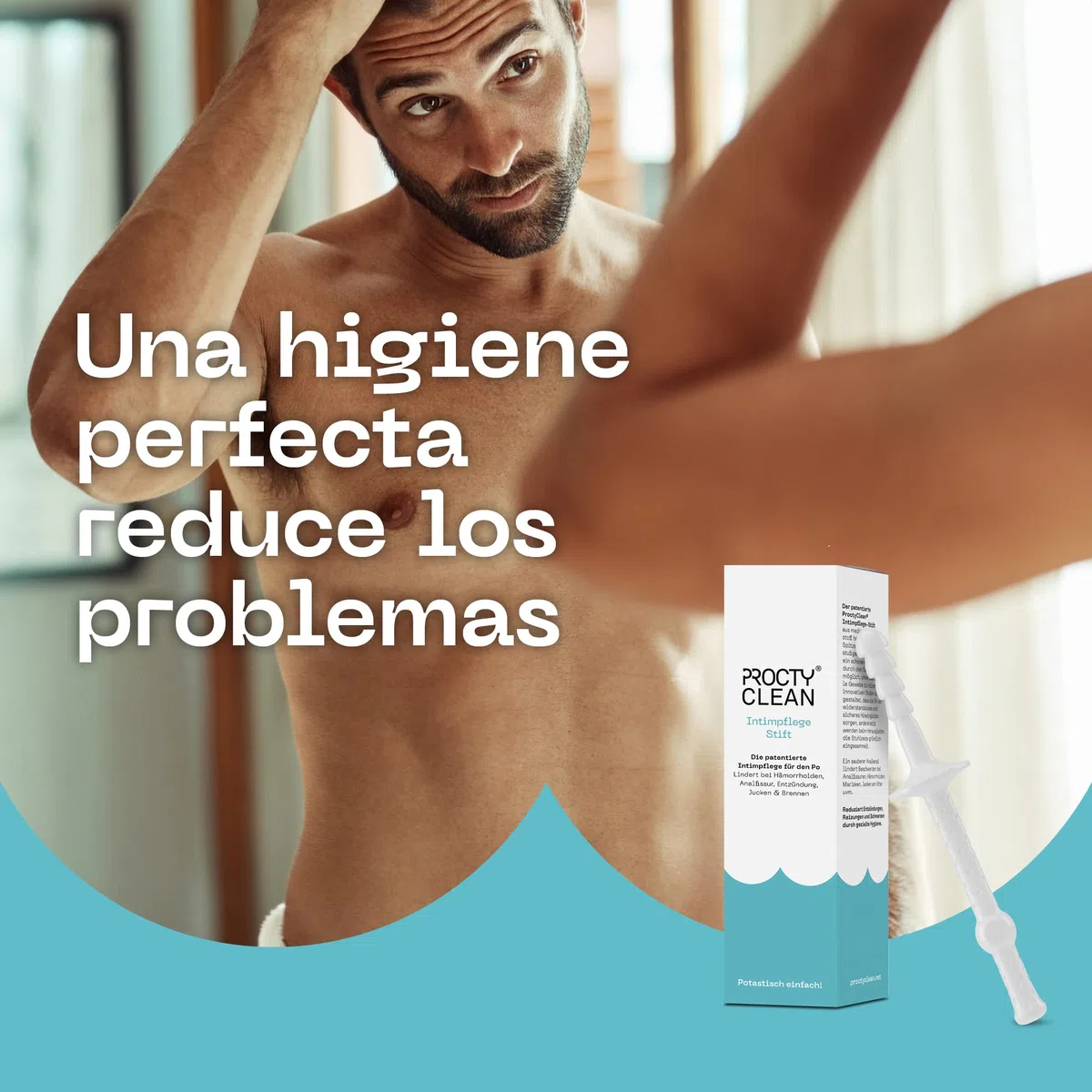 Bastoncillo de higiene íntima ProctyClean ¡Patentado! Higiene anal suave y cuidado íntimo para mujeres y hombres. Ayuda con hemorroides, fisura anal, picor y ardor en el ano. Mujeres, hombres.