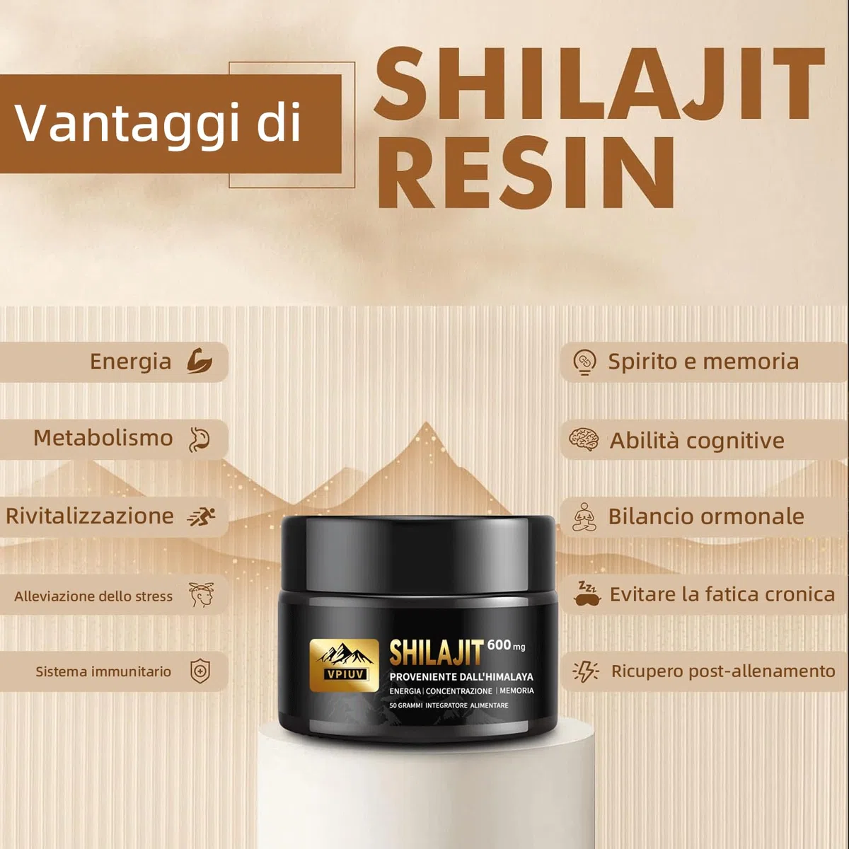 Shilajit Resina Himalaya pura 100% - 50g Suplemento Natural con 75% de Ácido Fúlvico y Más de 85 Minerales - Energía, Vitalidad, Enfoque Mental Inmunidad