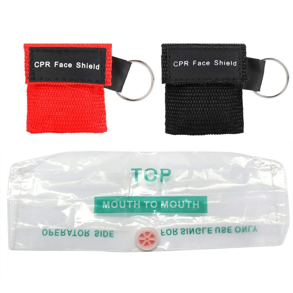 Máscara de CPR, Máscara respiratoria 10 PCS, CPR Máscara con llavero, portátiles de primeros auxilios máscaras CPR con barrera respiratoria con válvula de retención (5 Negro + 5 Rojo)