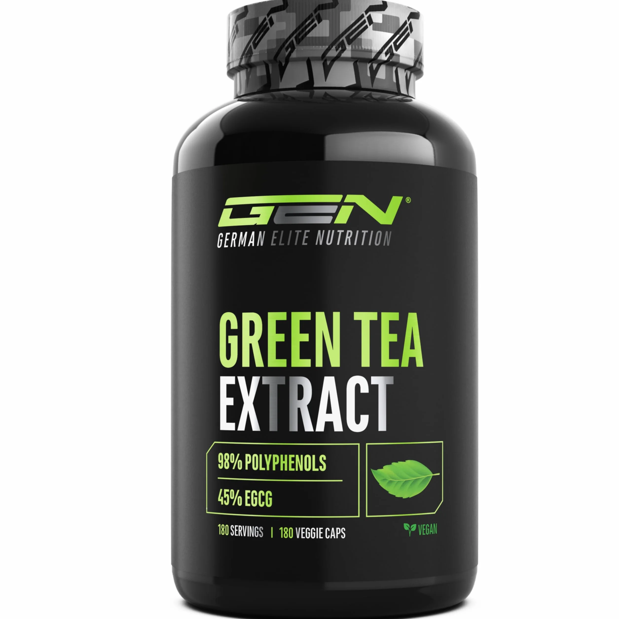 Extracto de Té Verde - 180 cápsulas - Dosis extra alta con 750mg de extracto de té verde por cápsula - 95% polifenoles & 45% EGCG - Té verde sin aditivos indeseados - Vegano