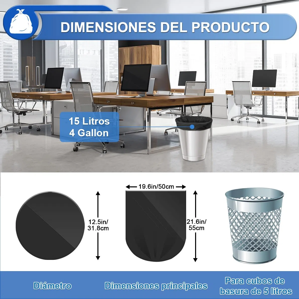 XUXRUS 200 Bolsas de Basura 15L, Bolsa Basura Pequeña para Baño, Negra, Resistente, Antifugas, Antidesgarro, Sin Olor para Cocina, Salón, Oficina (50 x 55 cm)