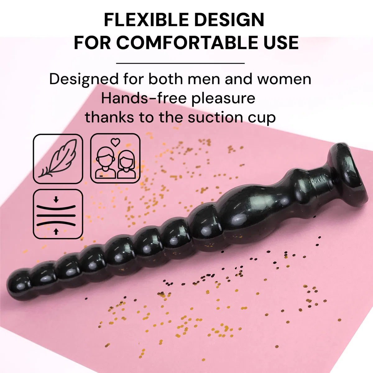 Dildo anal largo 33 cm con perlas anales Ø5 cm juguete sexual flexible para hombres y mujeres dildo negro con analkette penetración profunda estimulación intensa plug anal realista FOPS A62M