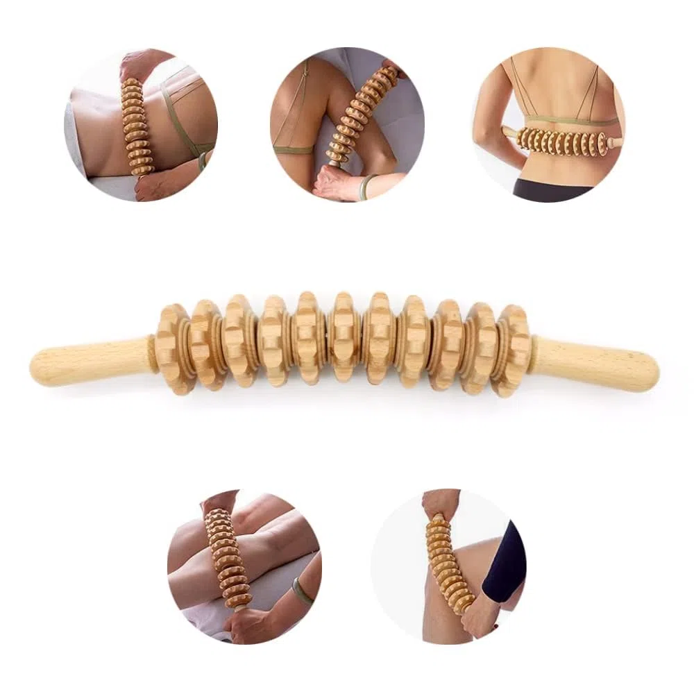 Masajeador Anticelulitico De Maderoterapia, Rodillo Masajeador Curvado Para Todo El Cuerpo, Favorece La Circulación, 11 Ruedas Desmontables, Alivio Del Dolor Muscular Y Relajación, 40 Cm
