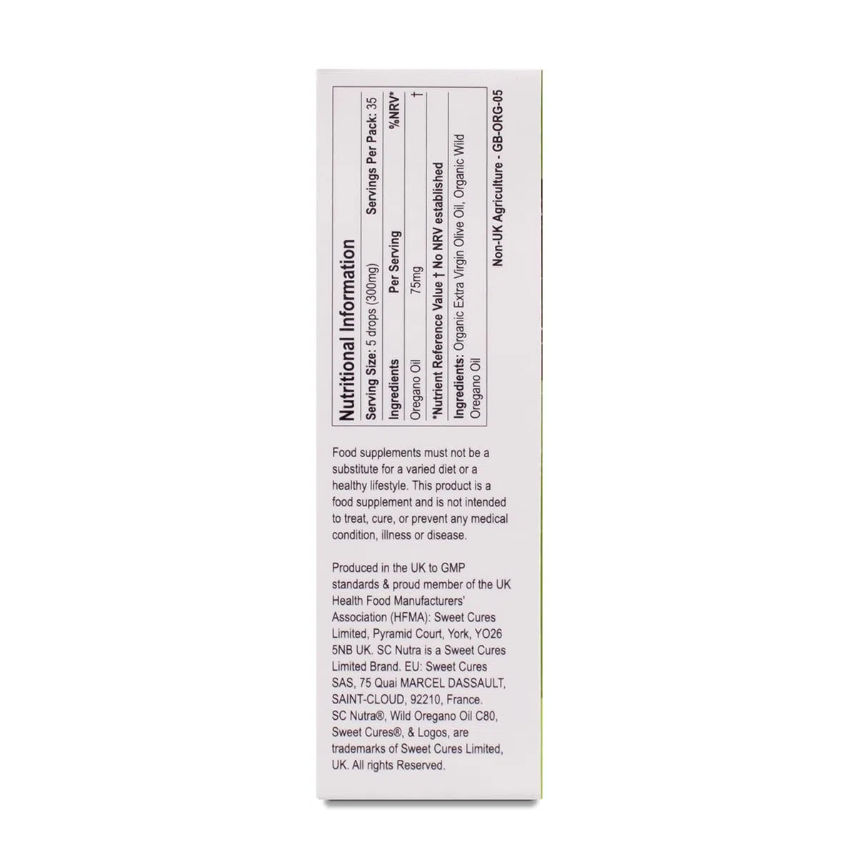 Aceite de orégano silvestre orgánico C80 5 ml | para uso tópico e interno | 83% + Carvacrol y niveles bajos de timol - Paquete de prueba | SC Nutra