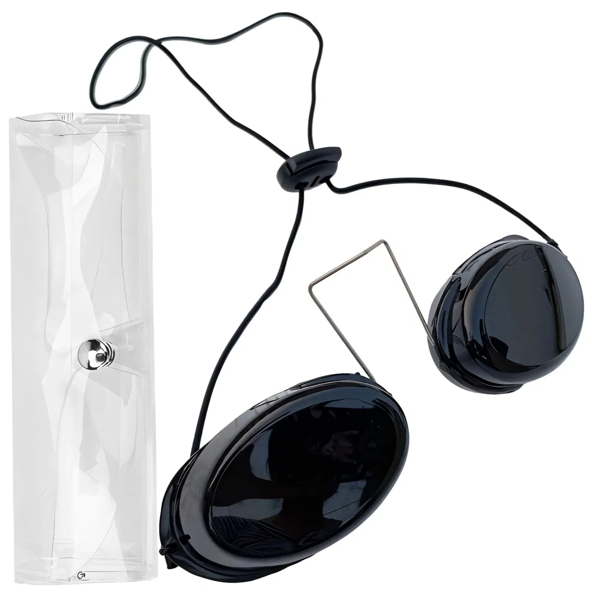 Gafas protectoras de bronceado con puente nasal de metal ajustable, gafas IPL ligeras, lente negra y funda