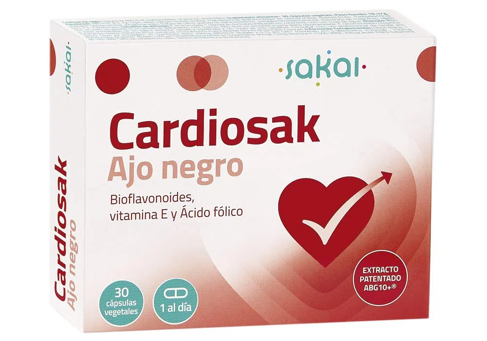 Sakai Cardiosak Ajo Negro | ABG10+ con Bioflavonoides, Vitamina E y Ácido Fólico | Apoyo Cardiovascular, Colesterol y Triglicéridos | Sin Olor ni Sabor