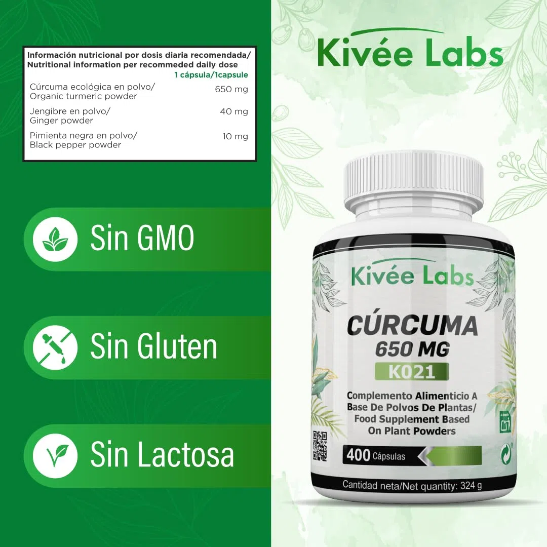 400 Cápsulas Cúrcuma Orgánica con Jengibre y Pimienta Negra Fórmula Mejorada (400 Días) | Potente Antiinflamatorio y Antioxidante Natural | Cúrcuma en Cápsulas