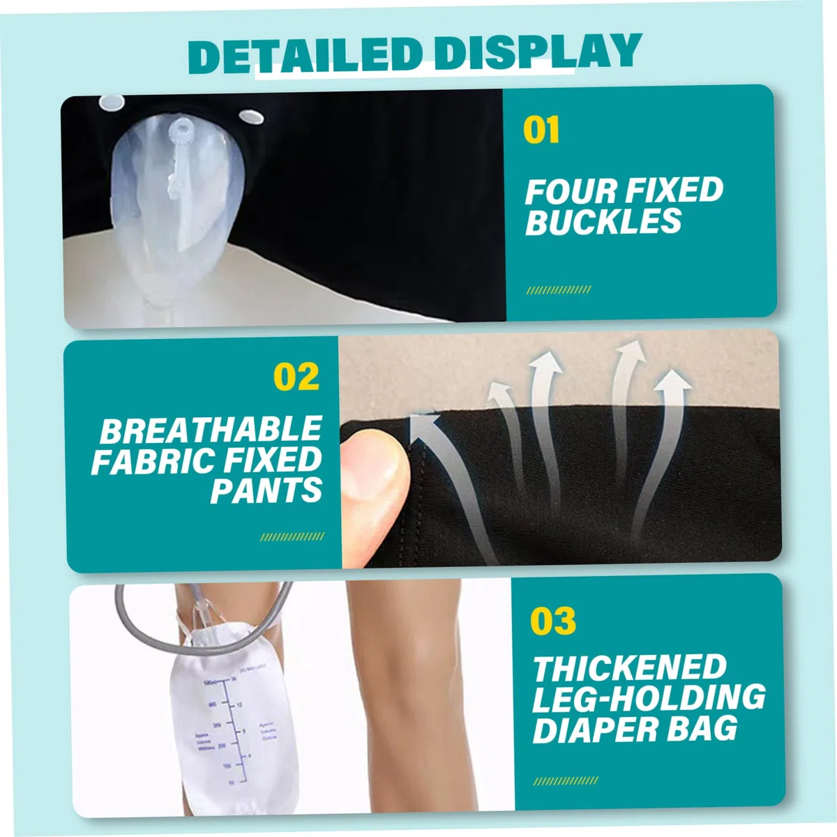 Conjunto de calzoncillos para incontinencia a prueba de fugas para hombres, orinal desmontable con bolsa para piernas y colector de silicona (L)