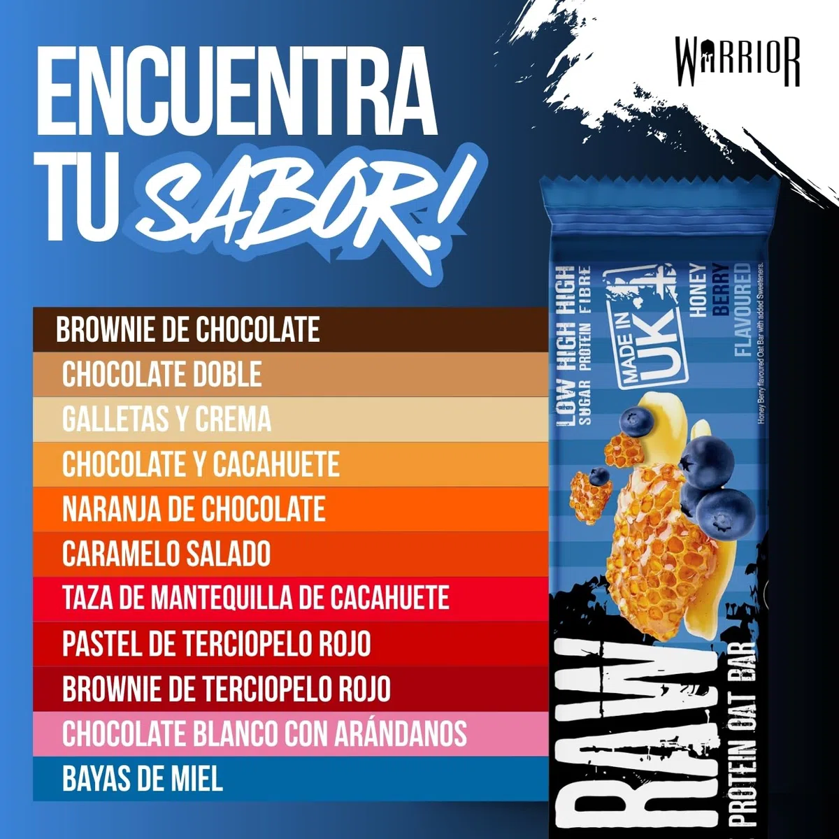Barritas de proteína cruda Warrior Flapjack (20 g) - 12 x 75 g - Snack saludable de avena para el desayuno que aporta energía y crecimiento muscular (Baya de miel)