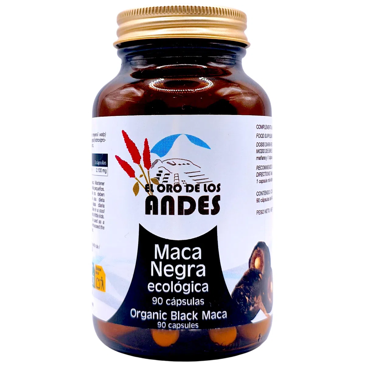 El Oro de los Andes Maca Negra Ecológica 90 Cápsulas - Superalimento Vigorizante para Energía, Rendimiento Físico y Mental - Aumenta la Resistencia y la Libido - Raíz Pura Andina Vegana