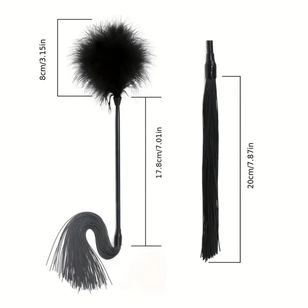 1 látigo de silicona con pluma de cuero negro, accesorio de juegos de rol