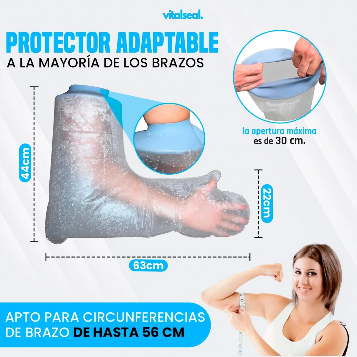 Protector Escayola Brazo Completo Adulto, Cubre Vendaje Impermeable para Ducha Piscina Reutilizable Adaptable, Funda Mano Picc, Heridas Quemaduras Tatuajes (Brazo Completo)