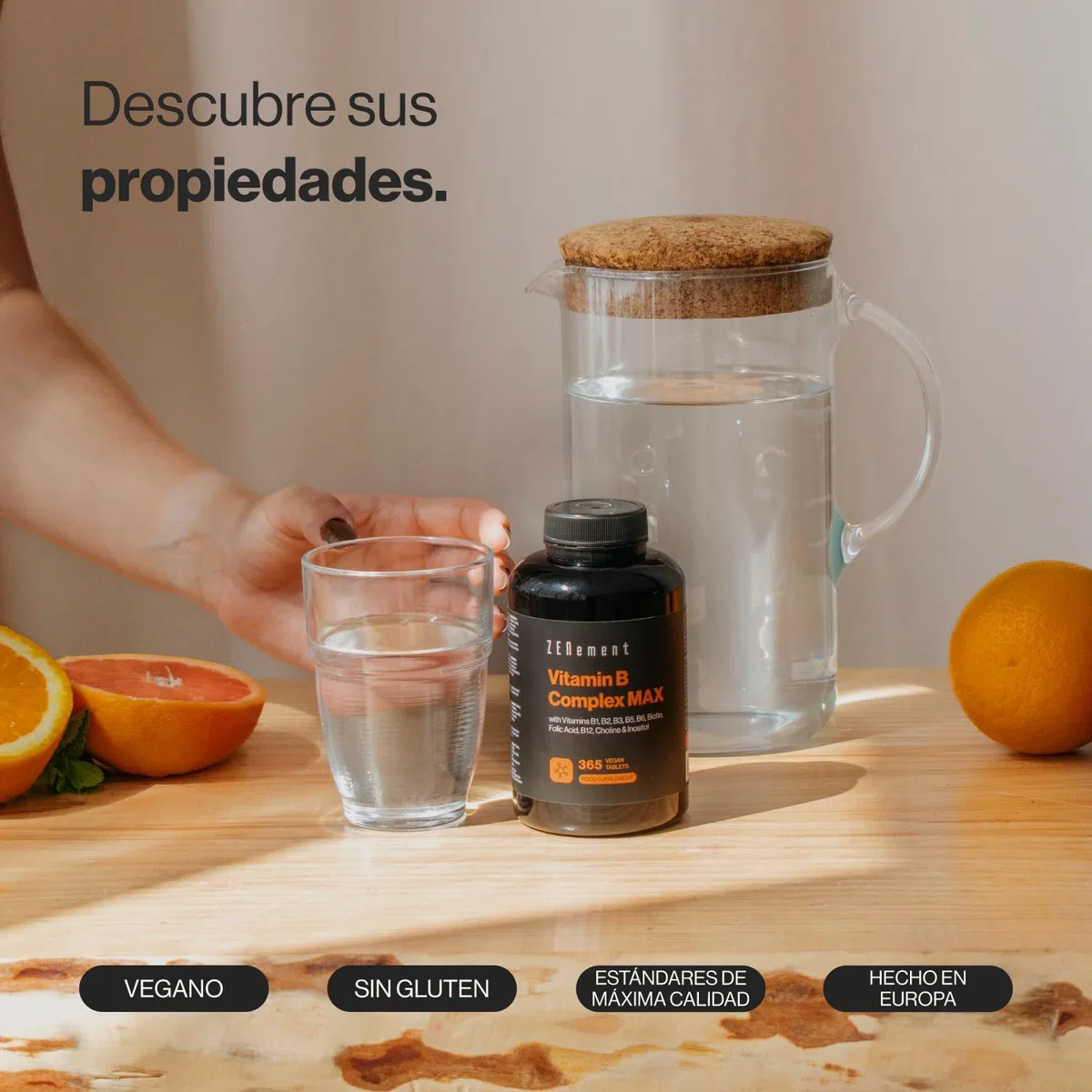 Vitamina B Complex con Colina e Inositol - 365 Comprimidos | Vitaminas 1 Año - Complejo B con Vitaminas B1, B2, B3, B5, B6, B8, B9, B12 y Ácido Fólico | Apto para Veganos