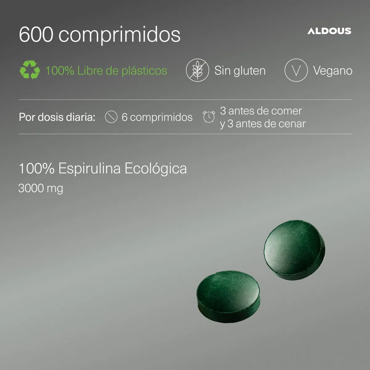 600 Comprimidos de Espirulina Ecologica | Máxima Dosis 100% Alga Spirulina Bio por Dosis - 3000mg | Saciante - Inhibidor de Apetito y Ansiedad 100% Natural - DETOX - Proteina Vegana para 100 Días