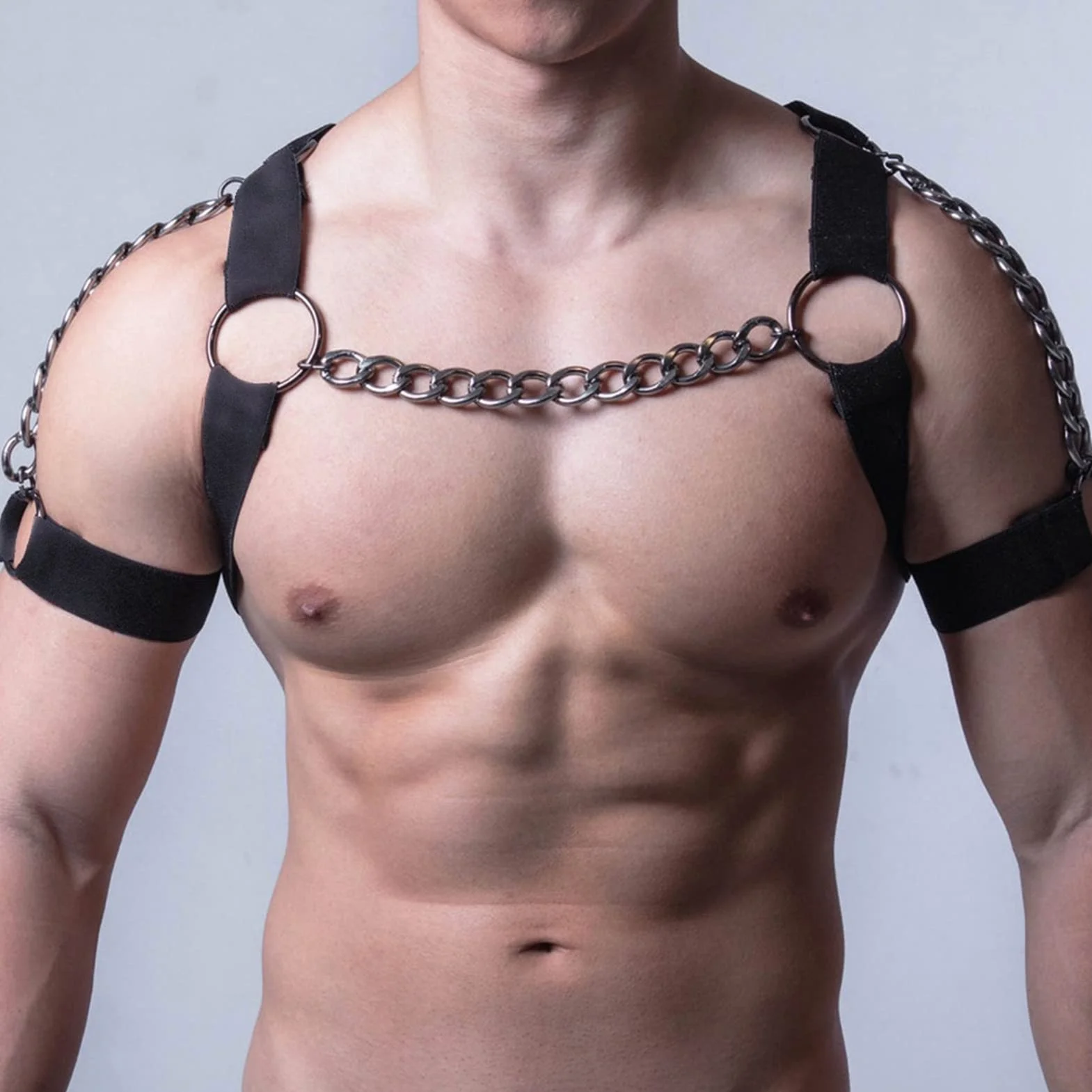 Yctze Hombres Chest Harn Tightn PU Metal Chain Top Chest Suspender para Jugar Fiesta Punk Body St F Body Harn Negro