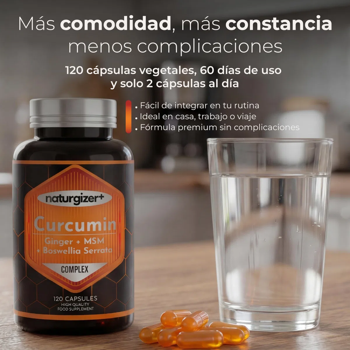 Cúrcuma LIPOSOMAL Complex con Jengibre, Boswellia, MSM | Alta Absorción | Apoyo Premium para Articulaciones, Músculos y Digestión | Curcumina en Cápsulas Vegetales |120 Cápsulas (60 Días) Naturgizer+