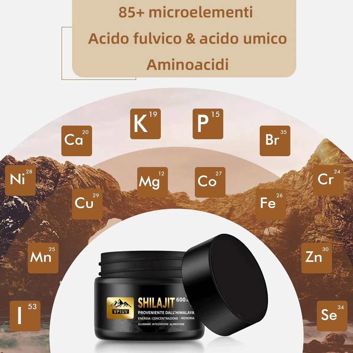 Shilajit Resina Himalaya pura 100% - 50g Suplemento Natural con 75% de Ácido Fúlvico y Más de 85 Minerales - Energía, Vitalidad, Enfoque Mental Inmunidad