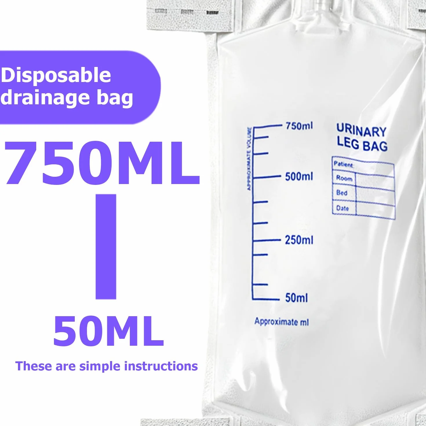 12 bolsas de orina de 750 ml, bolsas de orina, bolsas de catéter con válvula antireflujo, drenaje y cintas de tela, bolsa de drenaje de orina para incontinencia