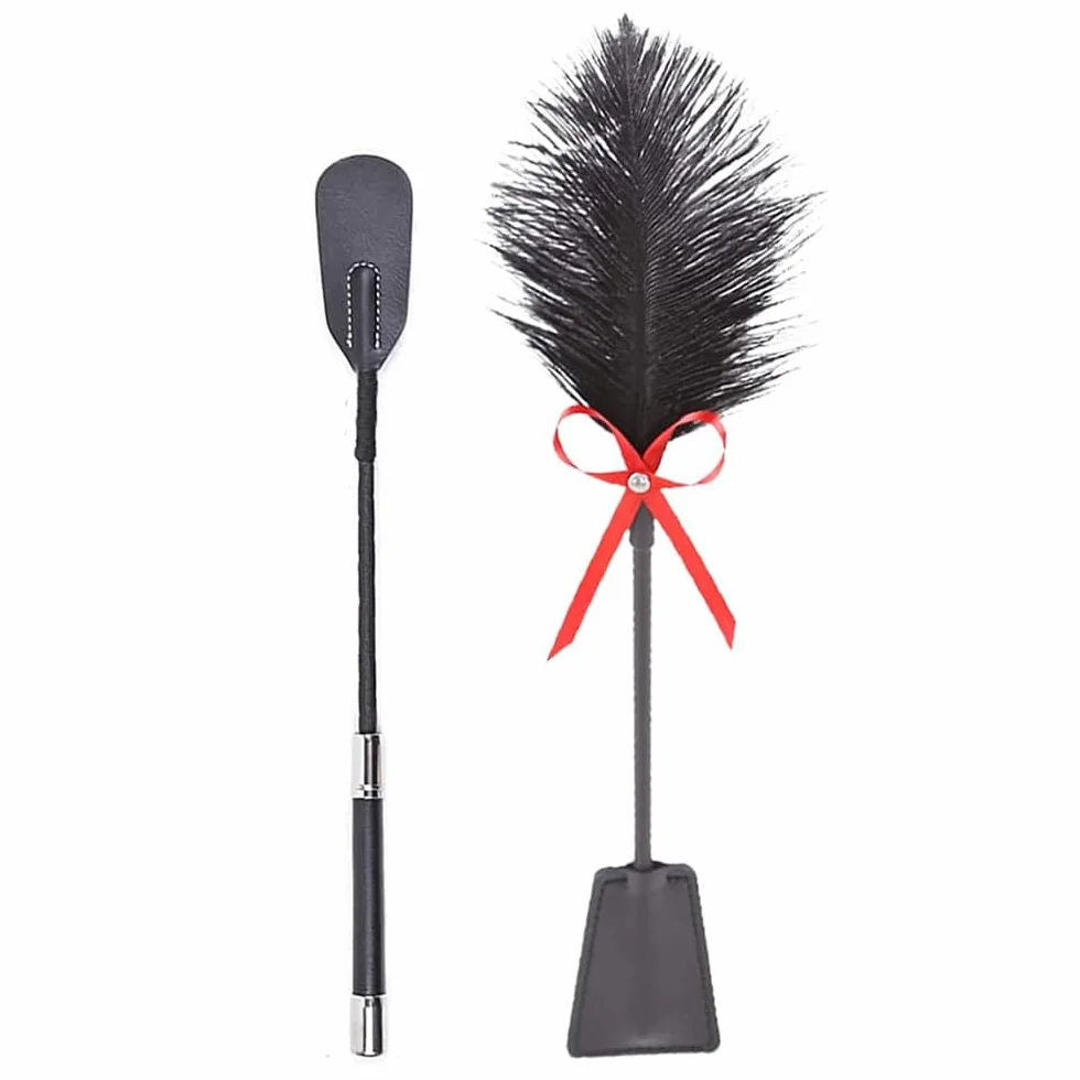 35cm Látigo Erótico Plumas con Mango Cuero,Cosquillas para Azotar Conjunto Cultivos Bondage BDSM Juguete Sexual Palo para Fetiche Parejas