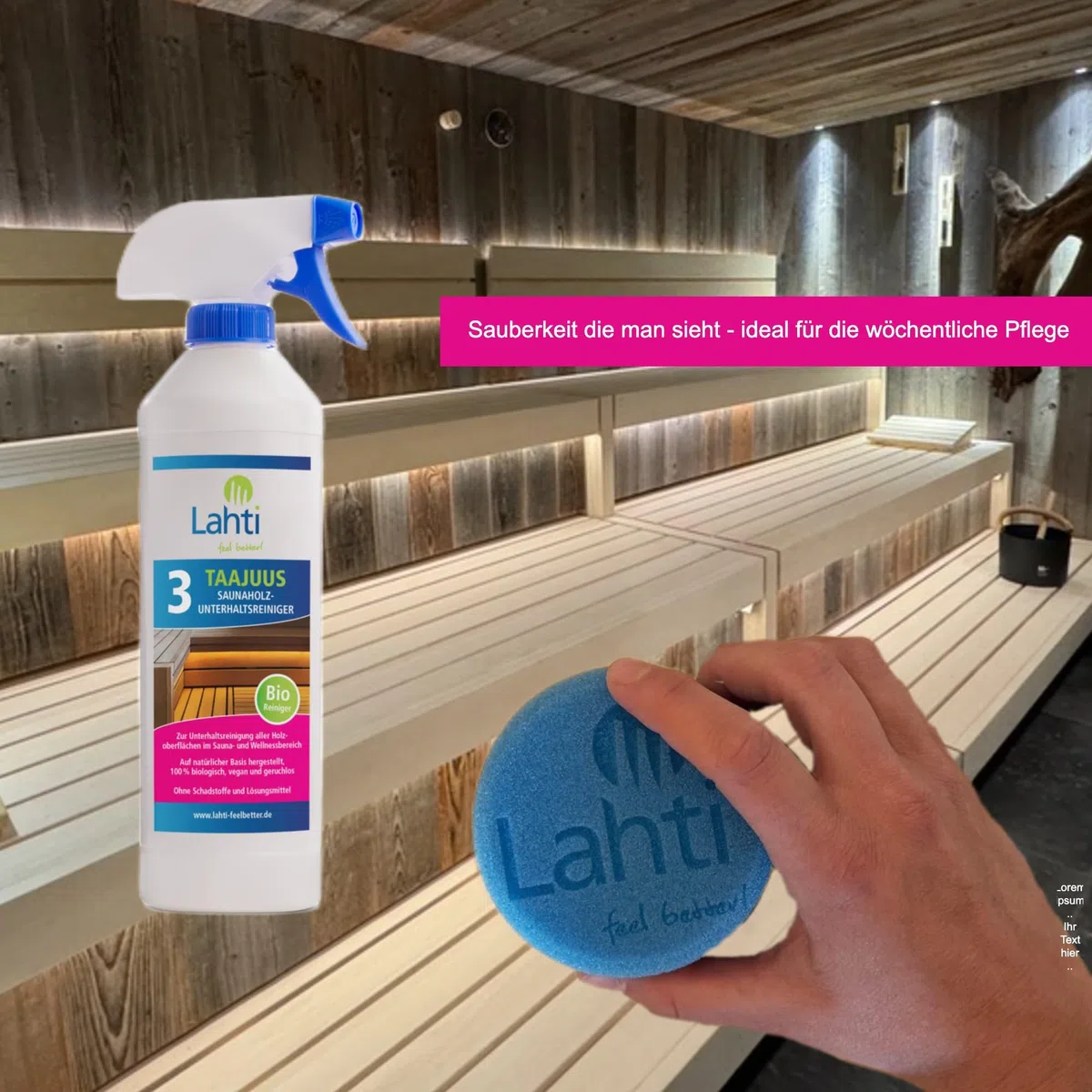 Lahti 3 TAAJUUS – Limpiador de mantenimiento para sauna de madera – Limpiador de mantenimiento para el cuidado semanal de su sauna (0,5 litros)