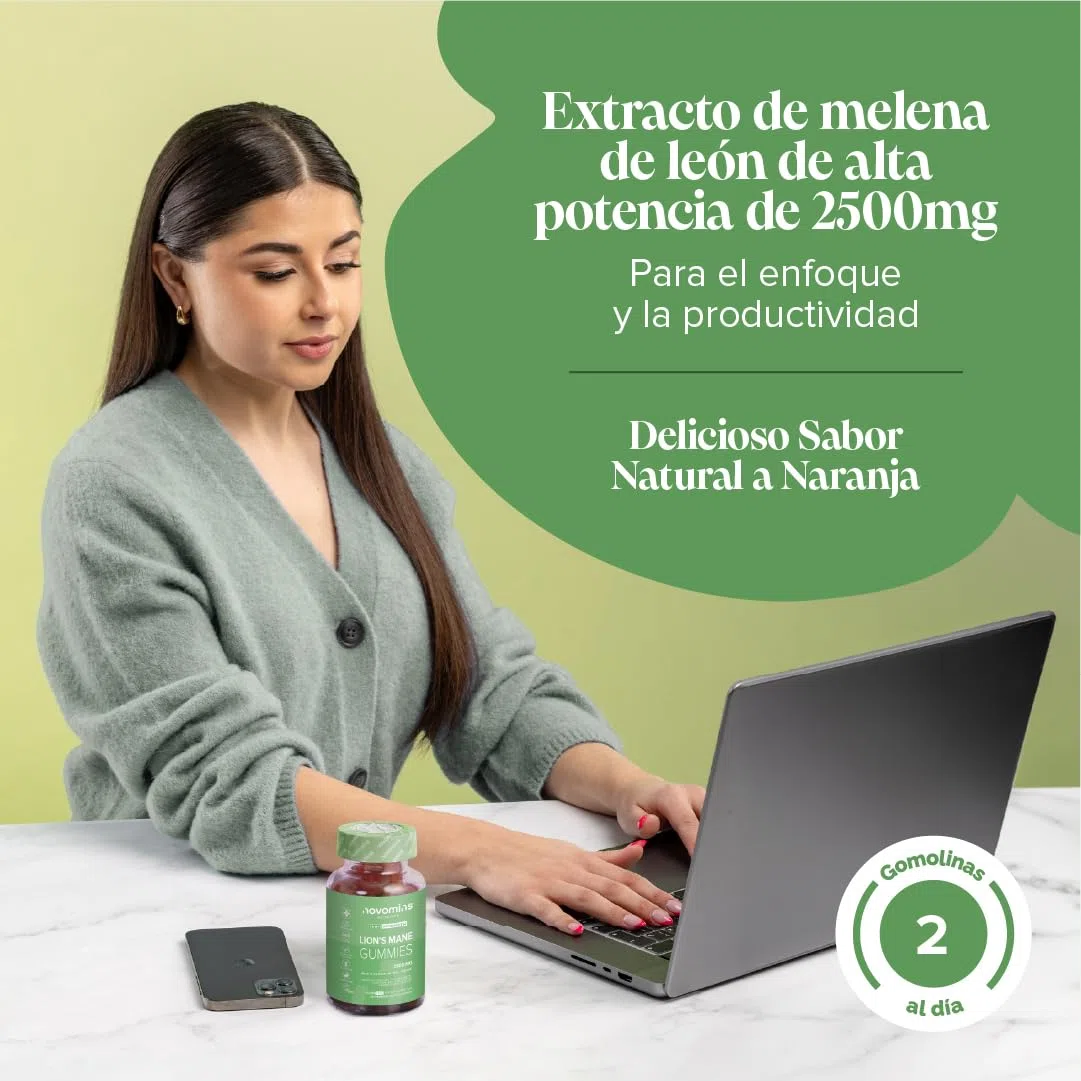 Melena de León 2500 mg - 60 Gominolas - con Vitaminas B6, B12 y Yodo - Vegano - Nootropicos Memoria y Concentracion - Alternativa a Melena De Leon Capsulas - para 1 Mes - Lions Mane - Novomins