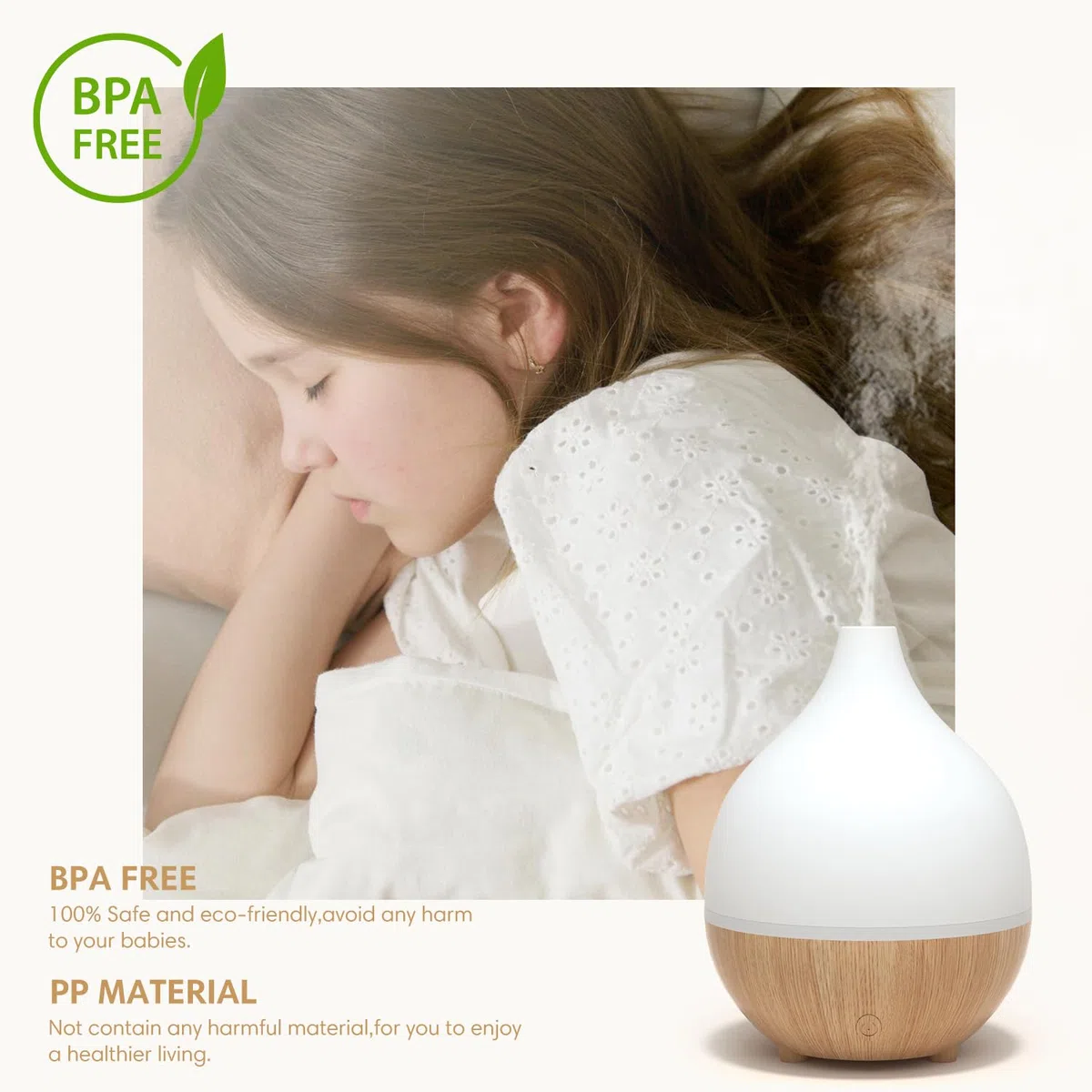 SALKING Difusor Aceites Esenciales, Humidificador Aceites Esenciales Ultrasónico para Aromaterapia, Difusor de Aromas 8 LED sin BPA, Apagado Automático, para Hogar y Oficina, Madera Clara 100ml