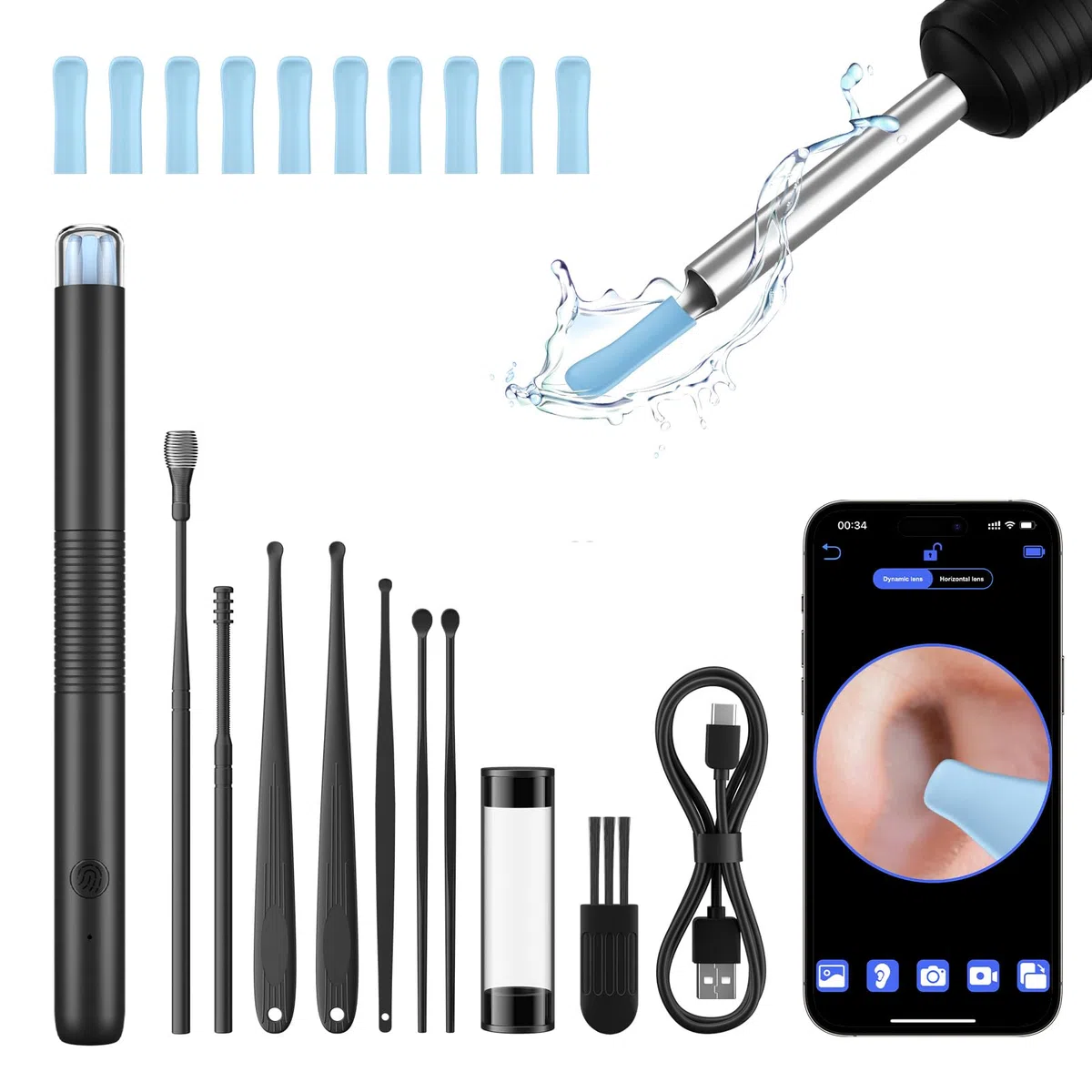 NEUTYPECHIC Otoscopio Limpiador de Oídos 3,6mm, 1920P WIFI Endoscopio Oido, Impermeable IP67 con 6 Luces LED Kit Limpiador de Oidos otoscopio digital para iPhone, iPad y Android para Cuidado Familiar