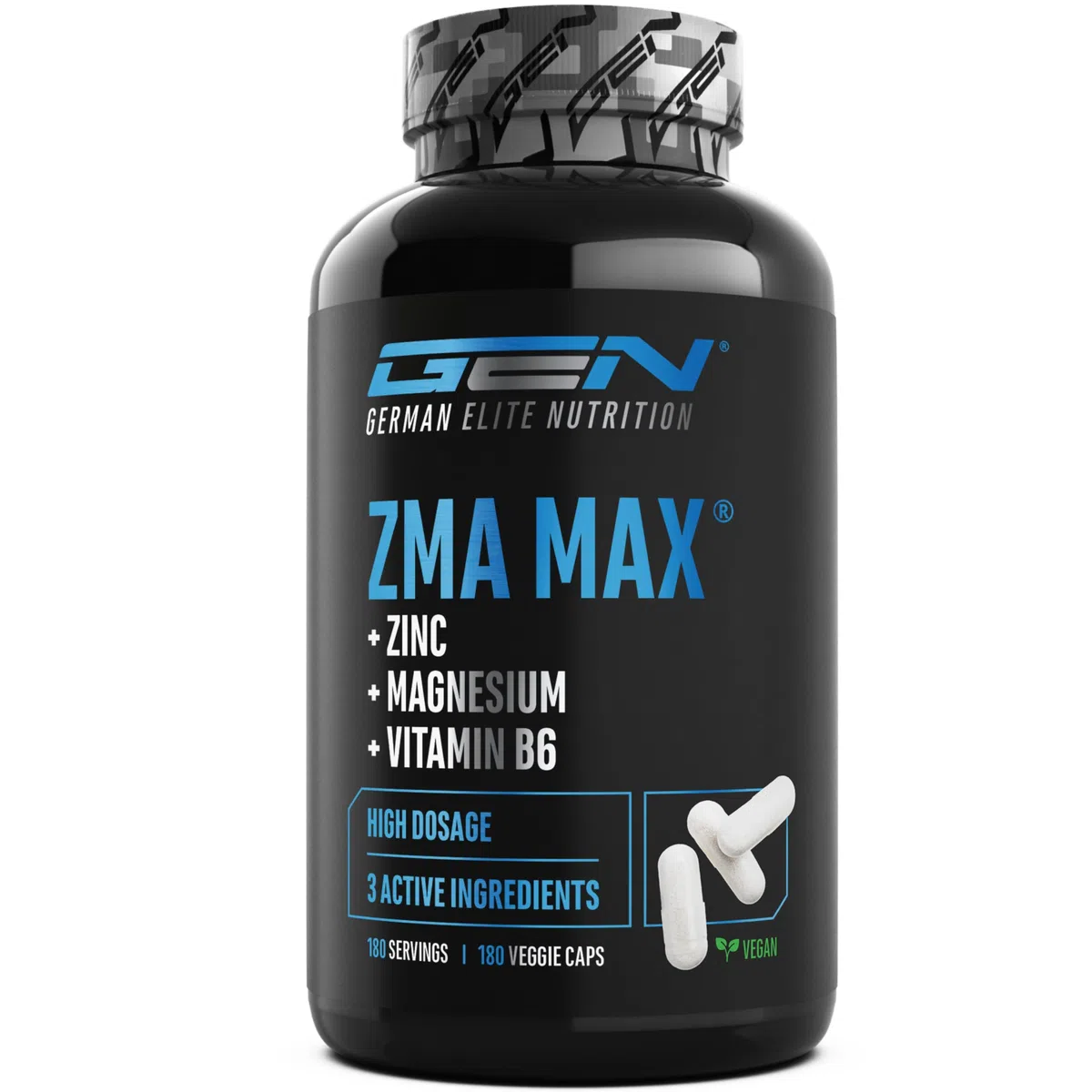 ZMA MAX - 180 Cápsulas - Dosis extra altas - Zinc + Magnesio + Vitamina B6 - Premium: Con 3 compuestos de magnesio - Vegano