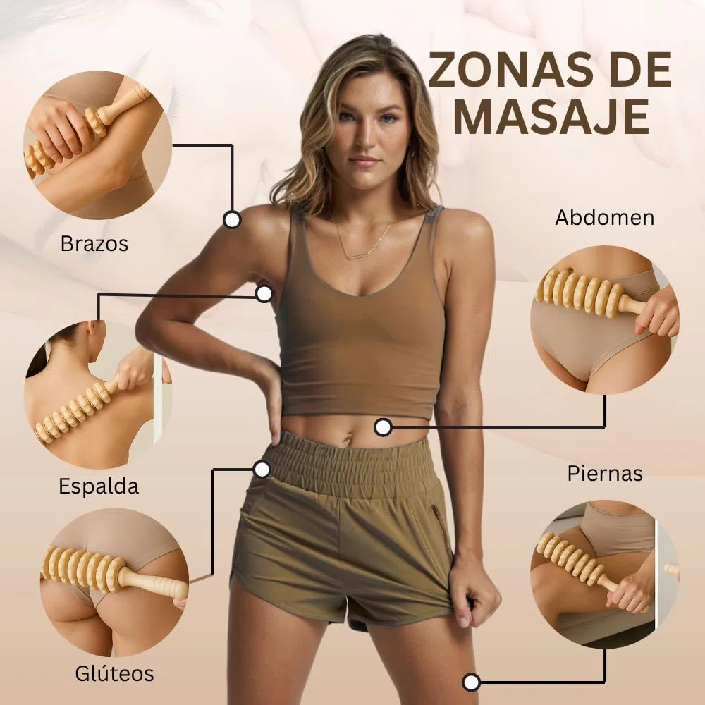 Rodillo Curvo Maderoterapia Corporal, Masajeador Anticelulítico Reductor, Rodillo Masaje Muscular para Piernas, Glúteos y todo el cuerpo. Se incluye Guía de uso.