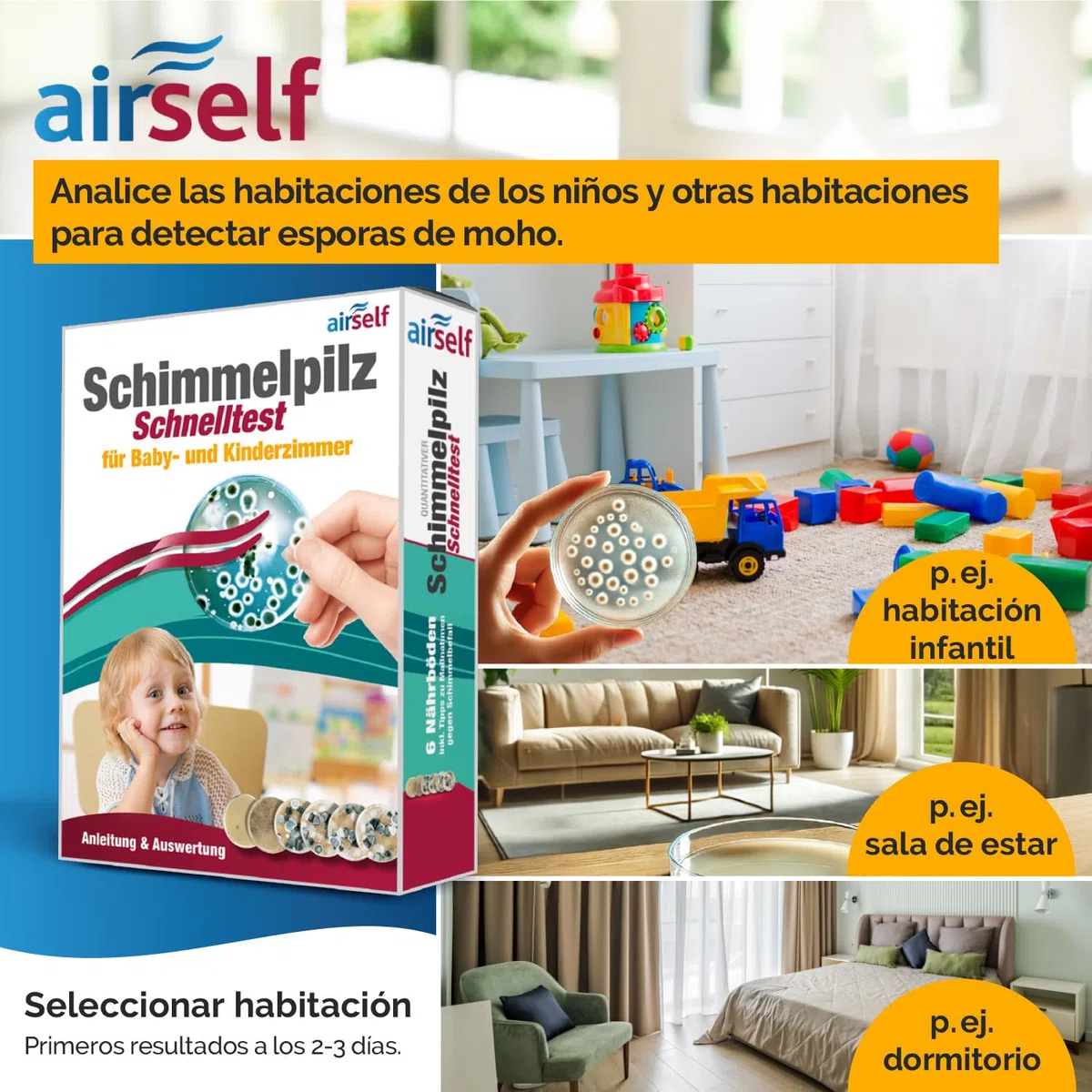 Prueba de moho segura para bebés – Test rápido de hongos en interiores para habitaciones infantiles y aire limpio