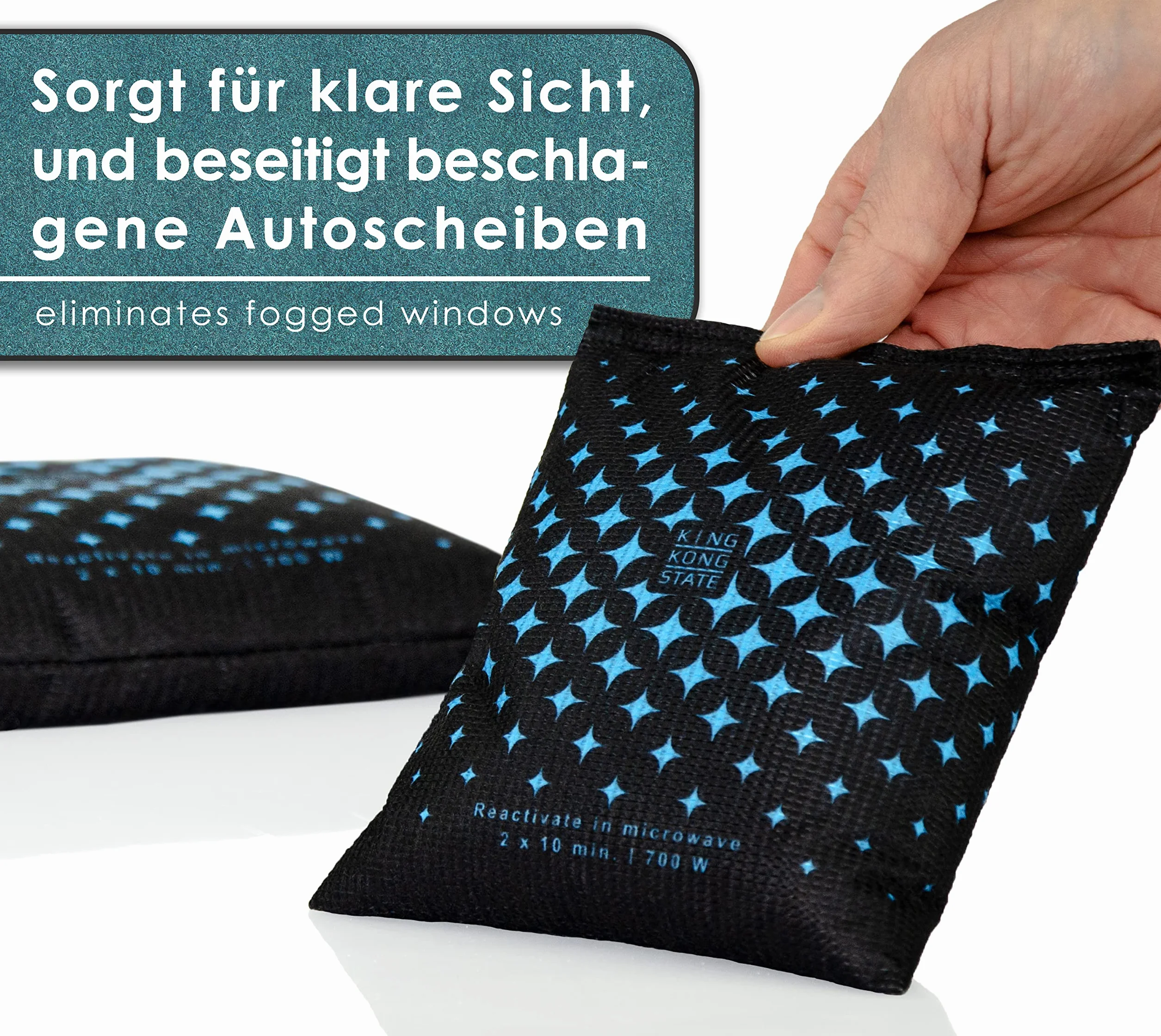 King Kong State Deshumidificador para coches – 2 x 500 g Deshumidificadores para parabrisas de coche – con relleno reutilizable antivaho